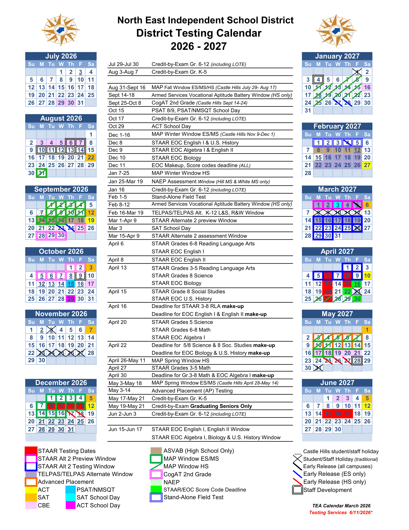 North East Independent School District Calendar 26-27 pdf