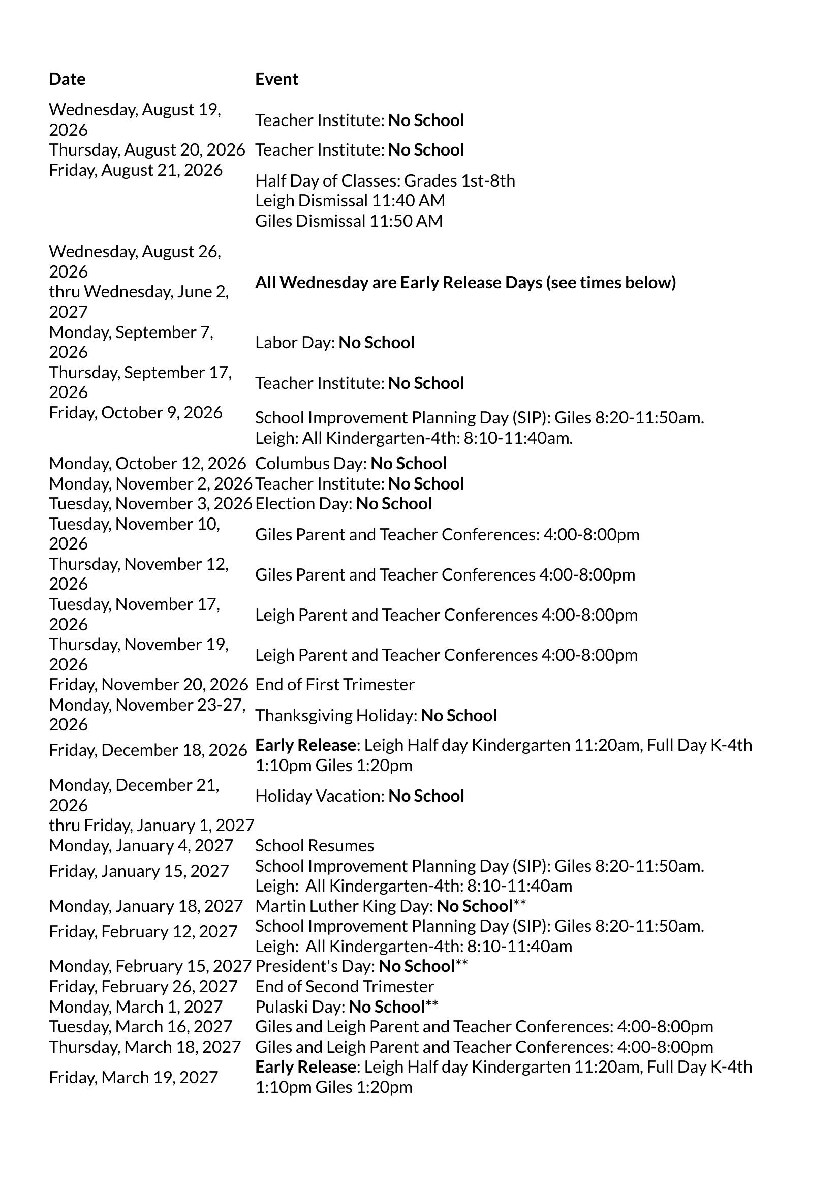 North School District 80 Calendar 26-27 Revised