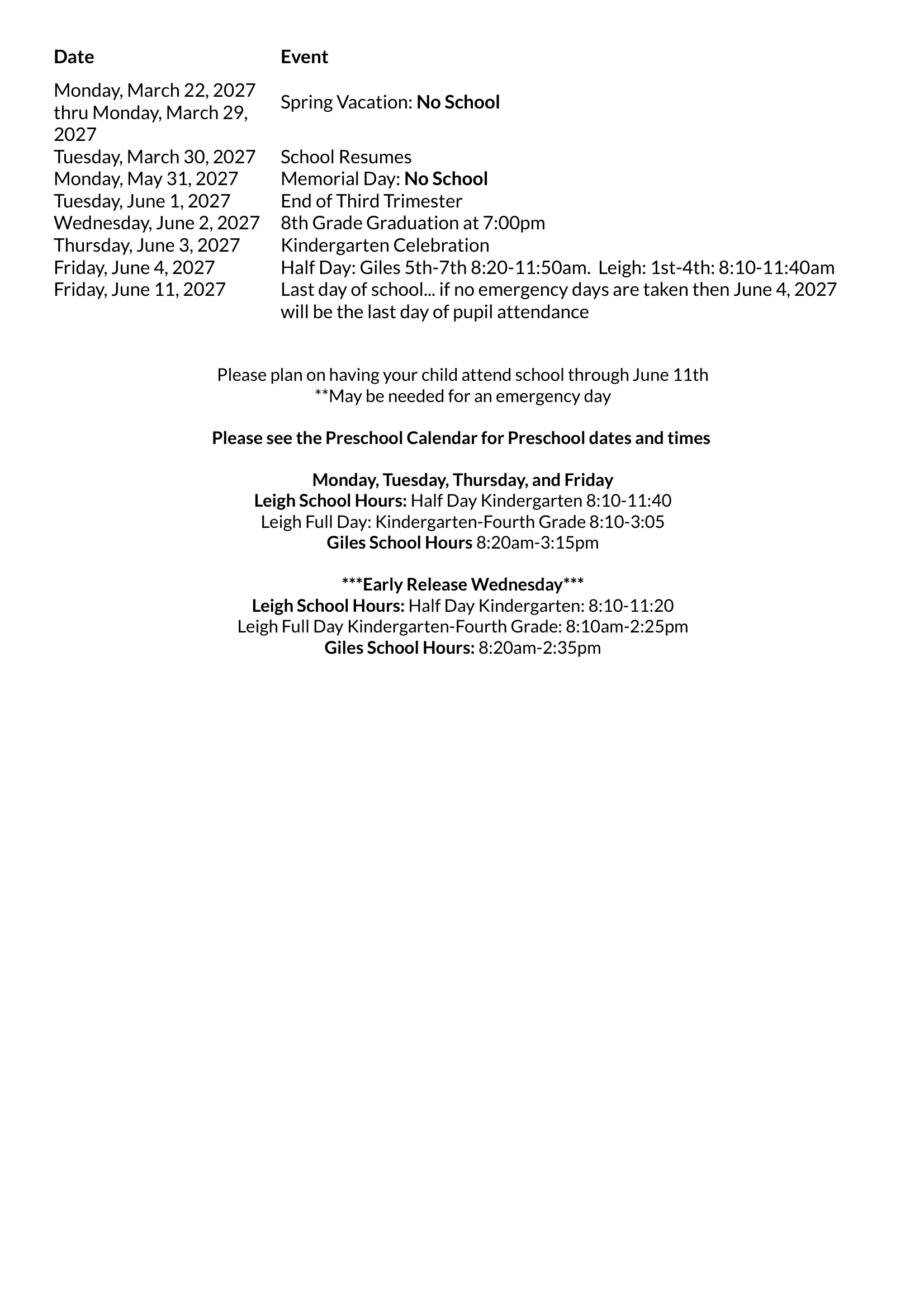 North School District 80 Calendar 26-27 Revised