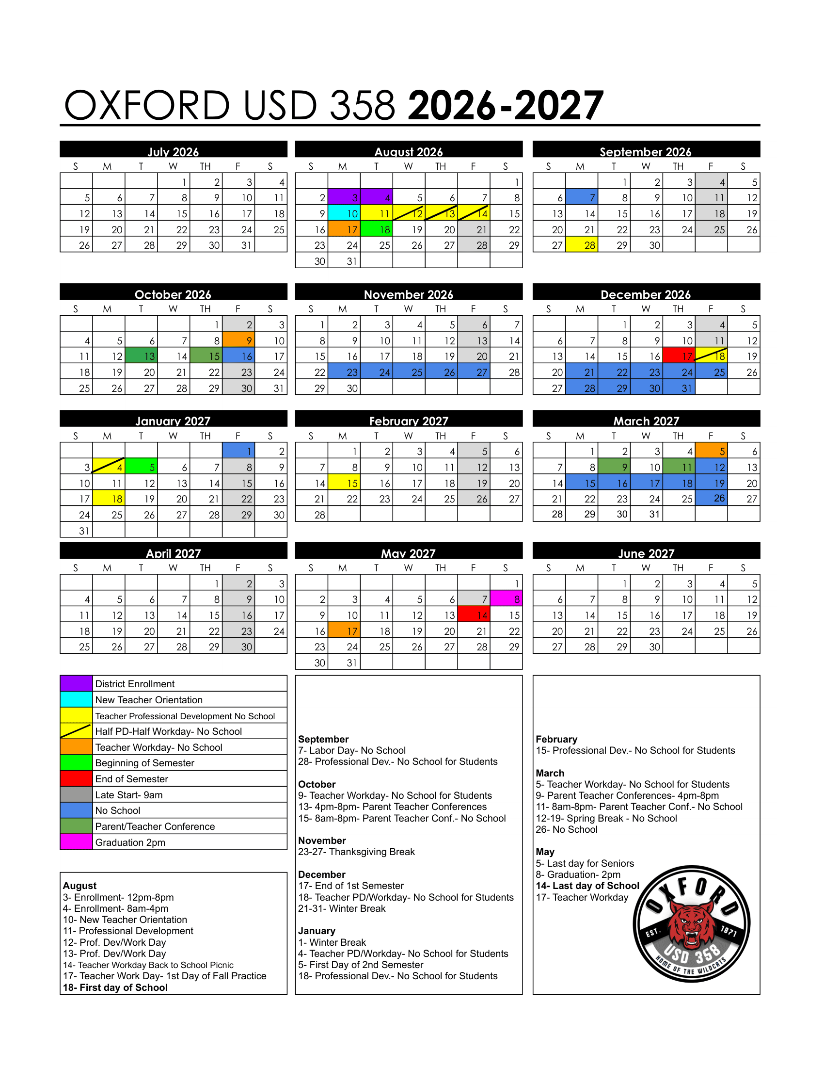 OXFORD USD 358 Calendar 26-27 Revised
