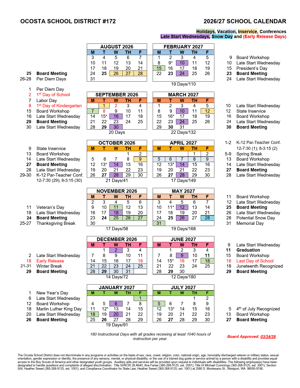 Ocosta School District #172 Calendar 26-27 pdf