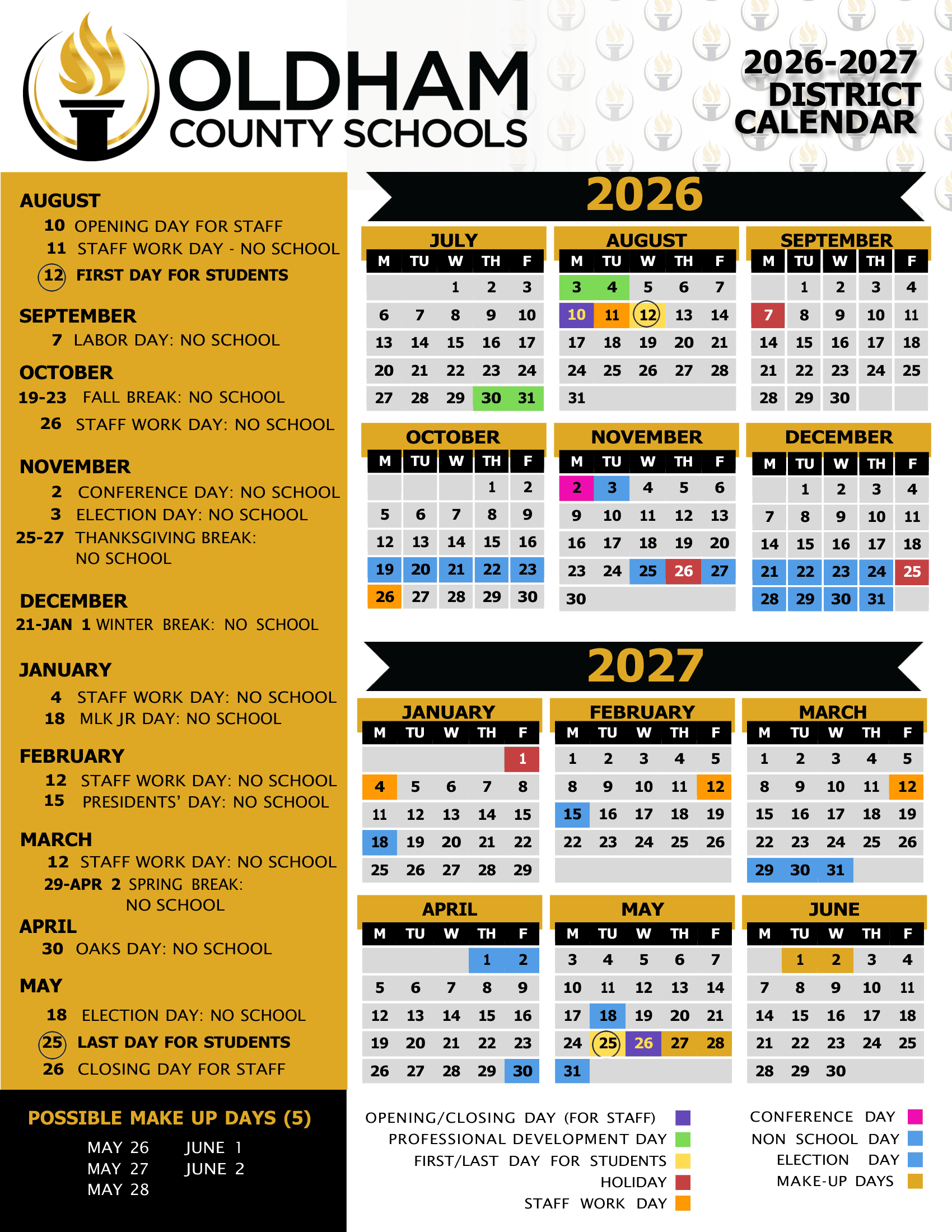 Oldham County Schools Calendar 26-27 Revised