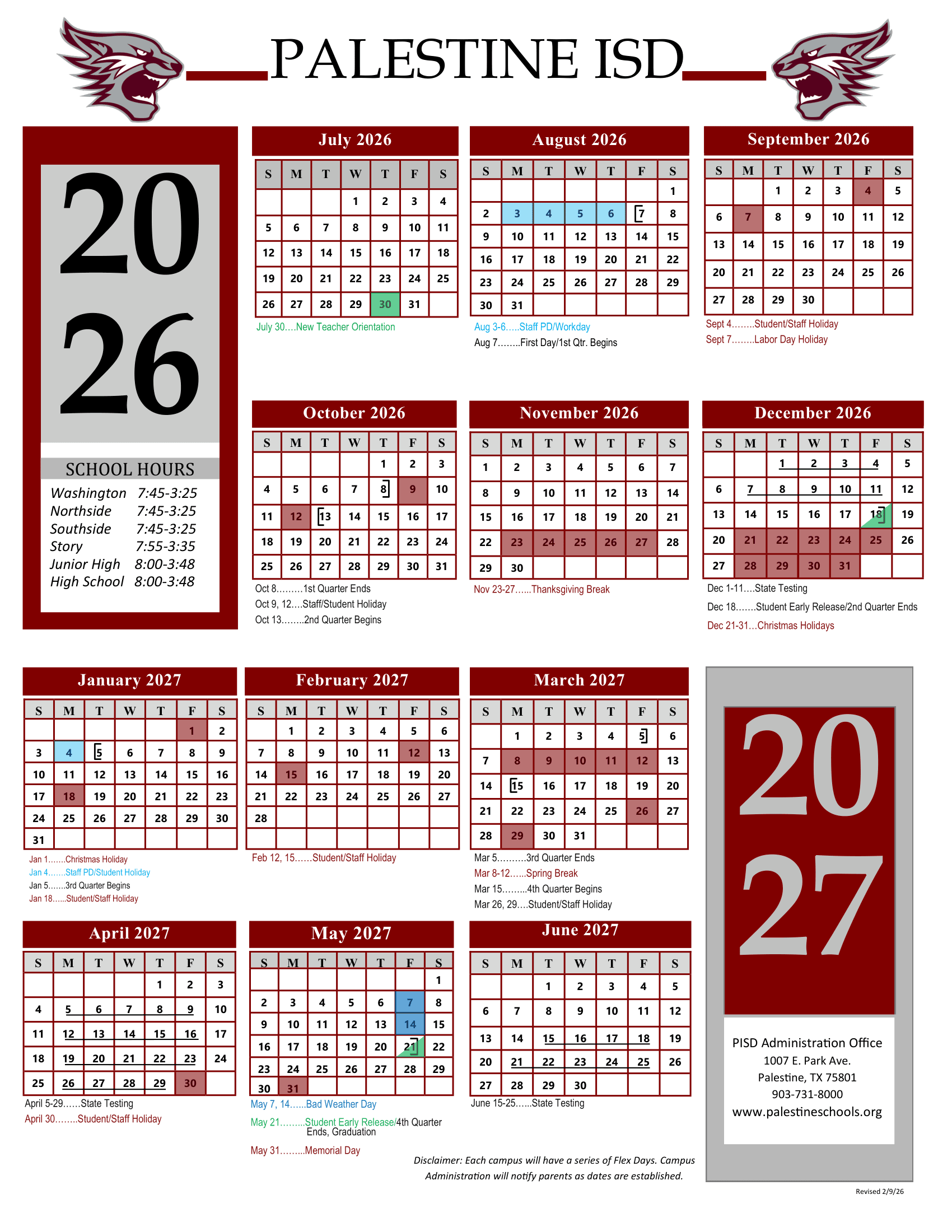 Palestine ISD Calendar 26-27 pdf