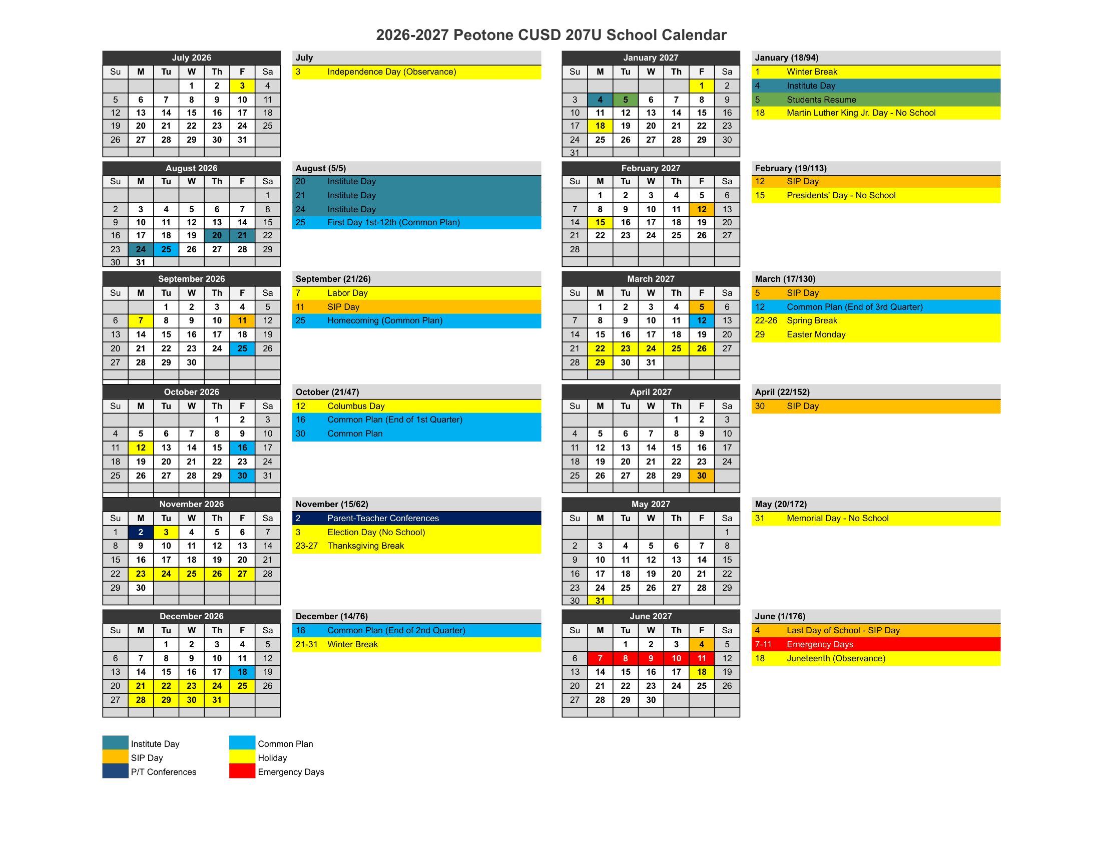 Peotone CUSD 207U Calendar 26-27 Revised