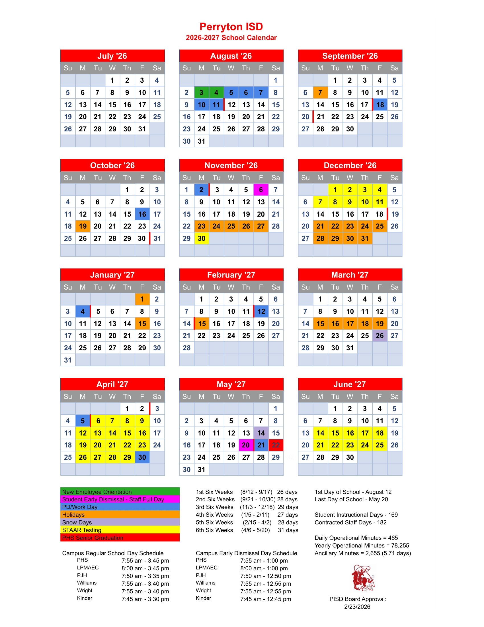 Perryton ISD Calendar 26-27 pdf