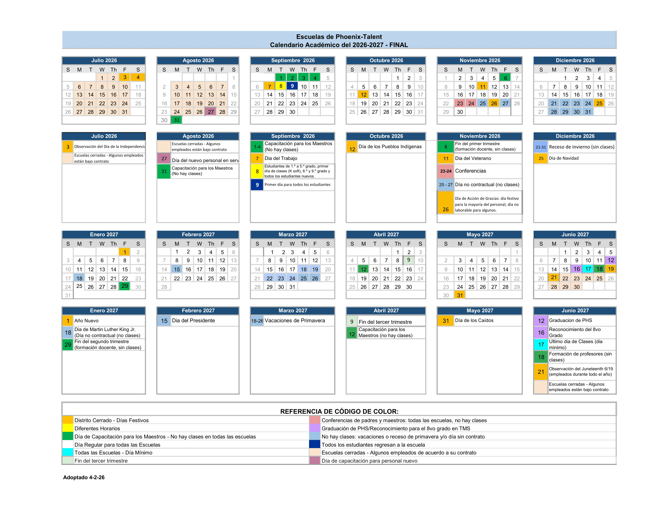 Phoenix Talent Schools Calendar 26-27 PDF