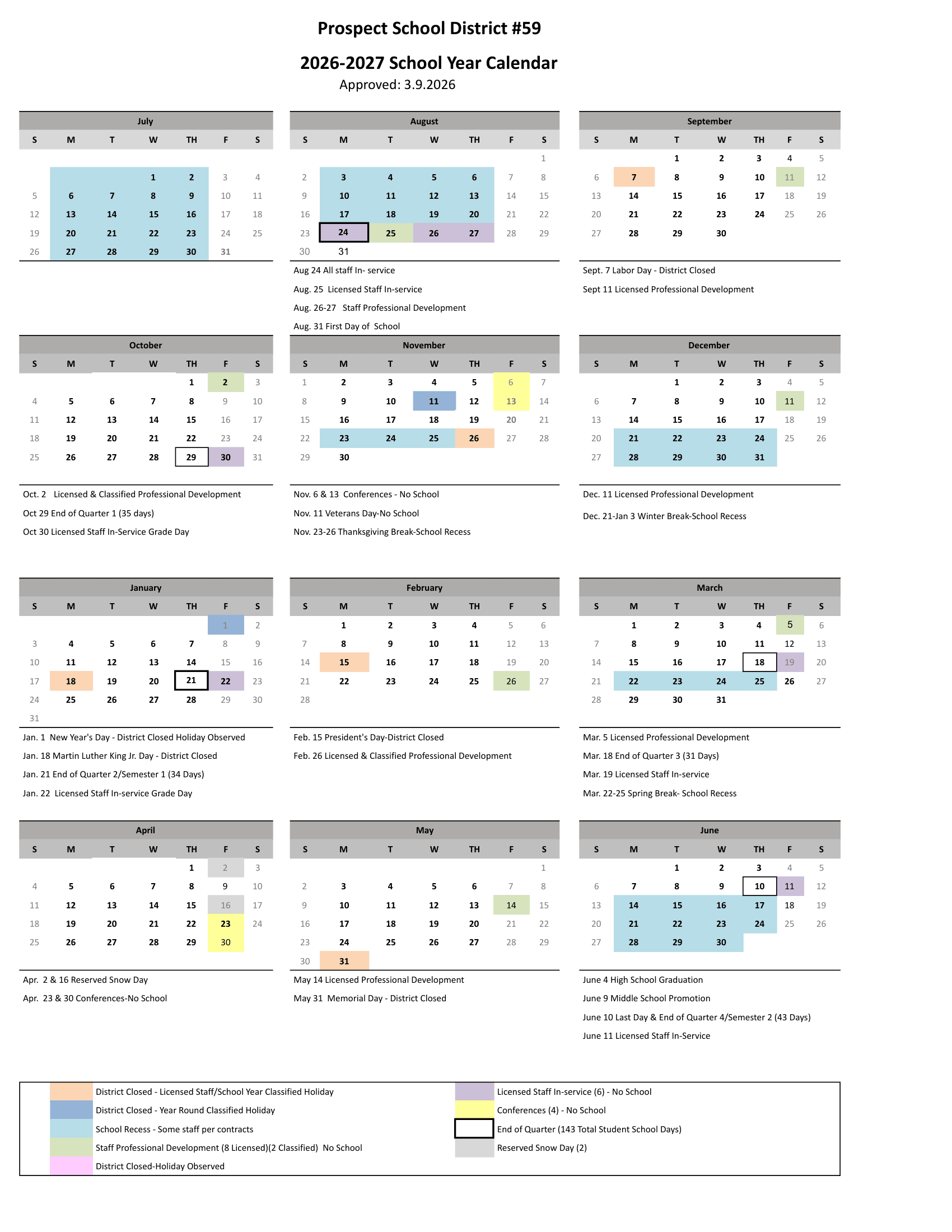 Prospect School District #59 Calendar 26-27 PDF