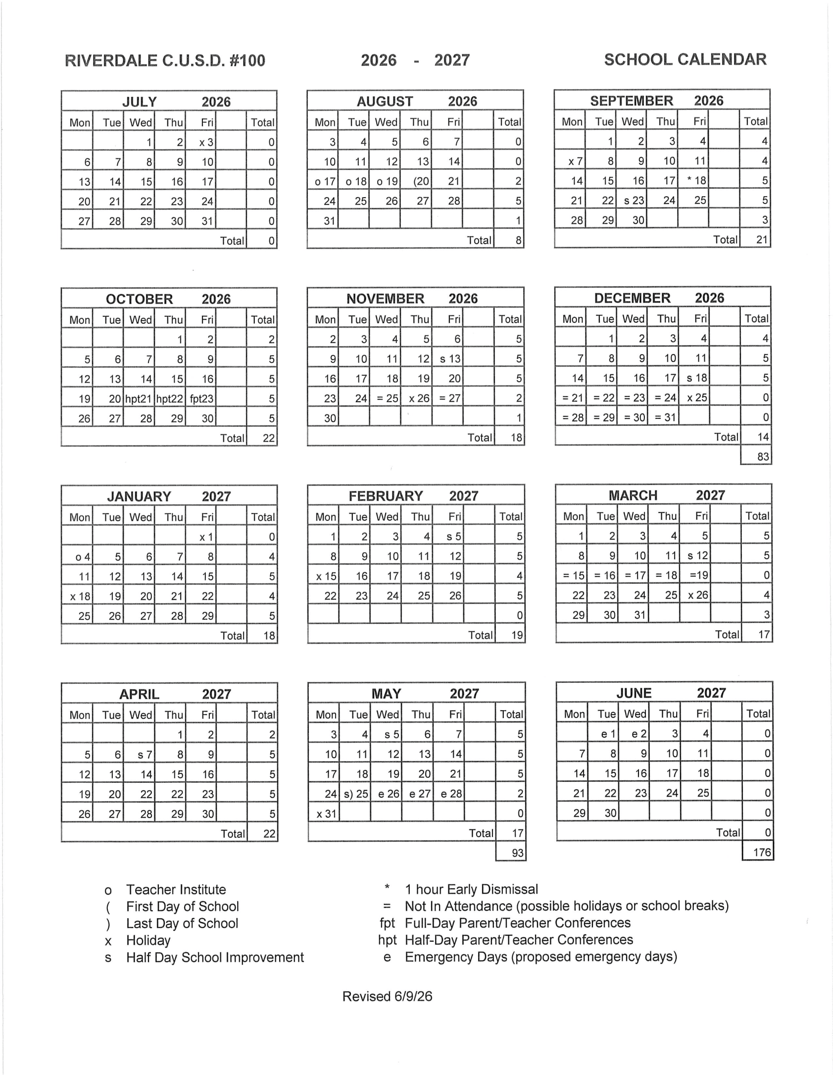 RIVERDALE C.U.S.D. #100 Calendar 26-27 Revised