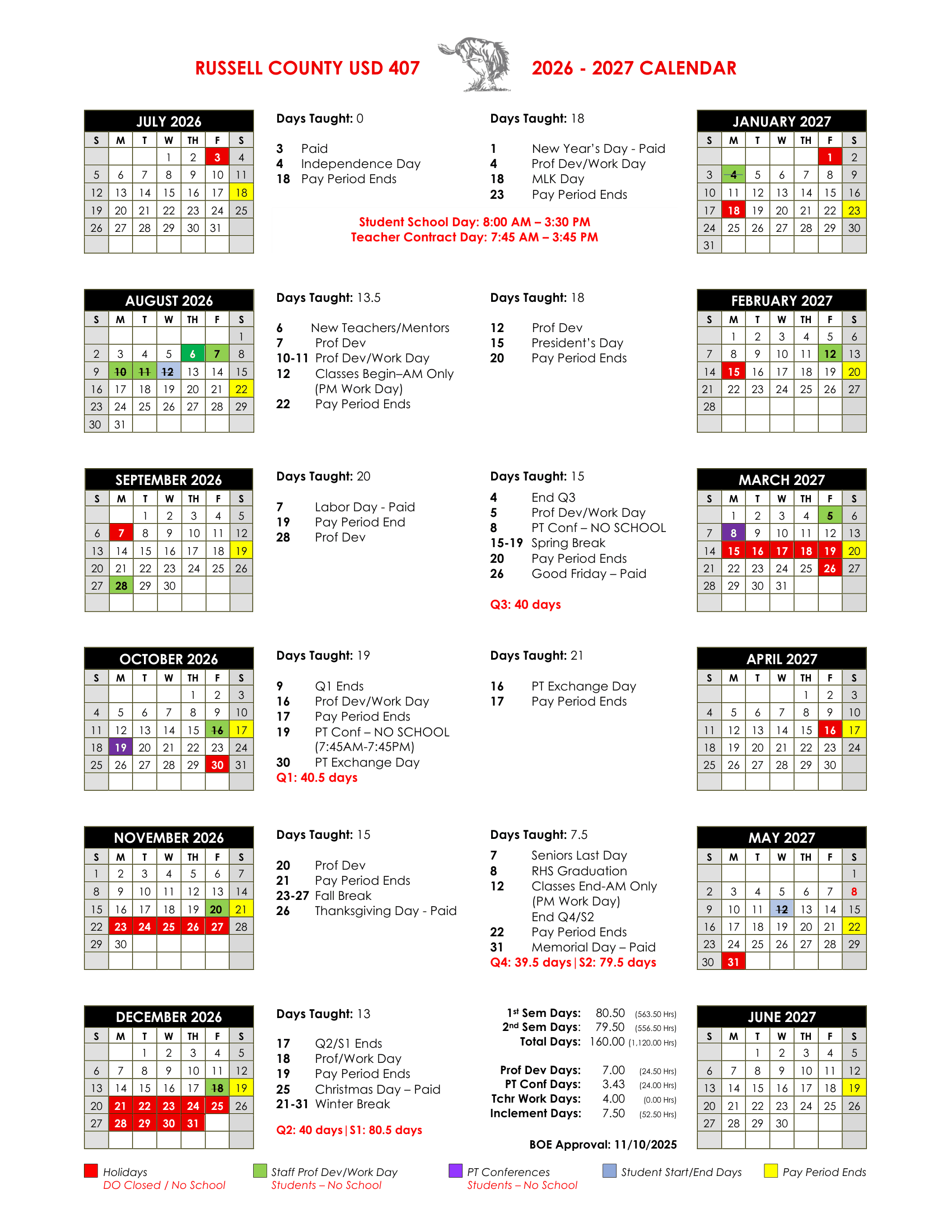 RUSSELL COUNTY USD 407 Calendar 26-27 Revised