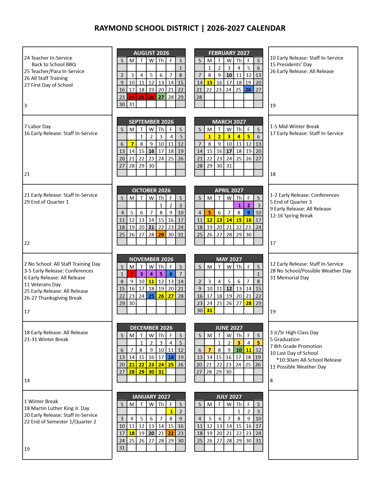 Raymond School District Calendar 26-27 pdf