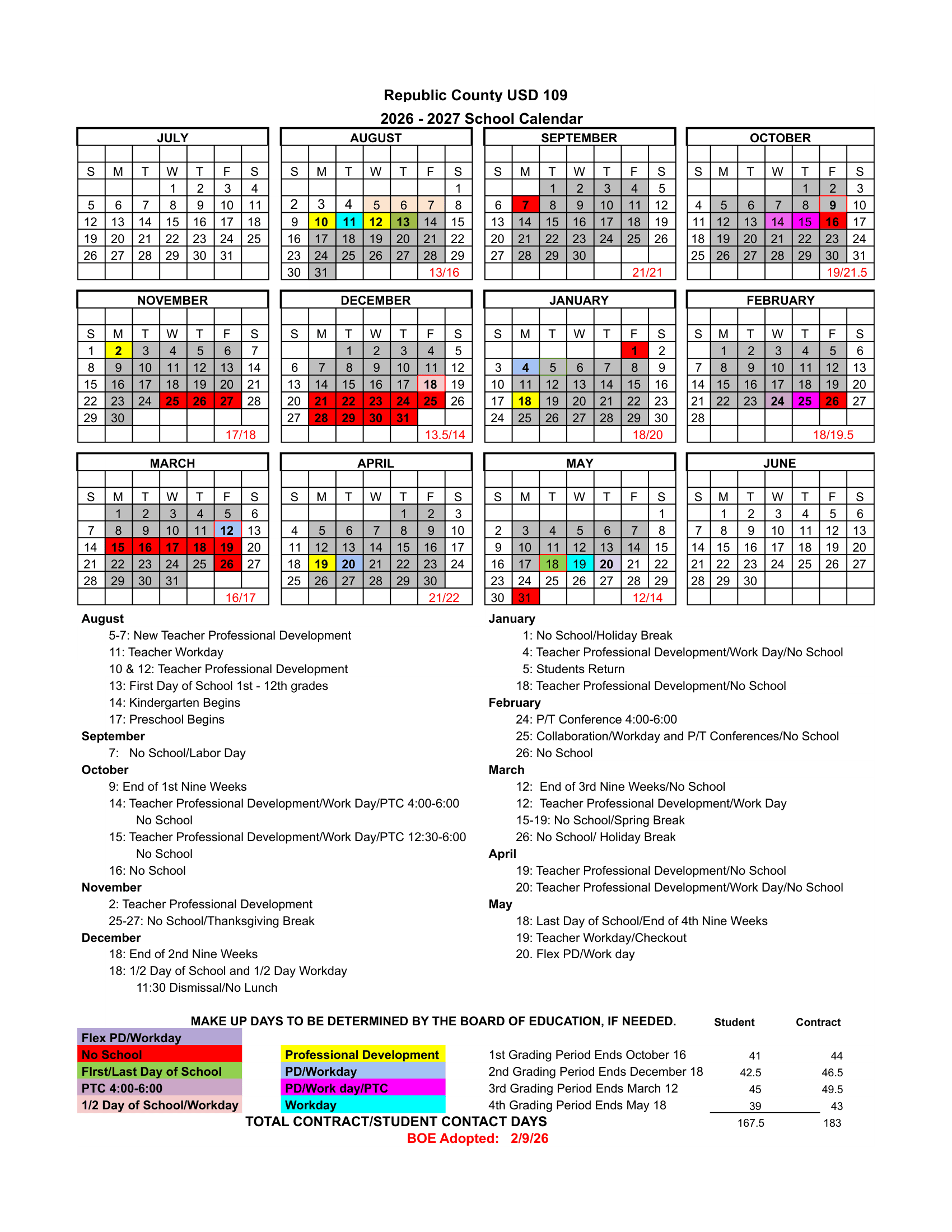 Republic County USD 109 Calendar 26-27 Revised