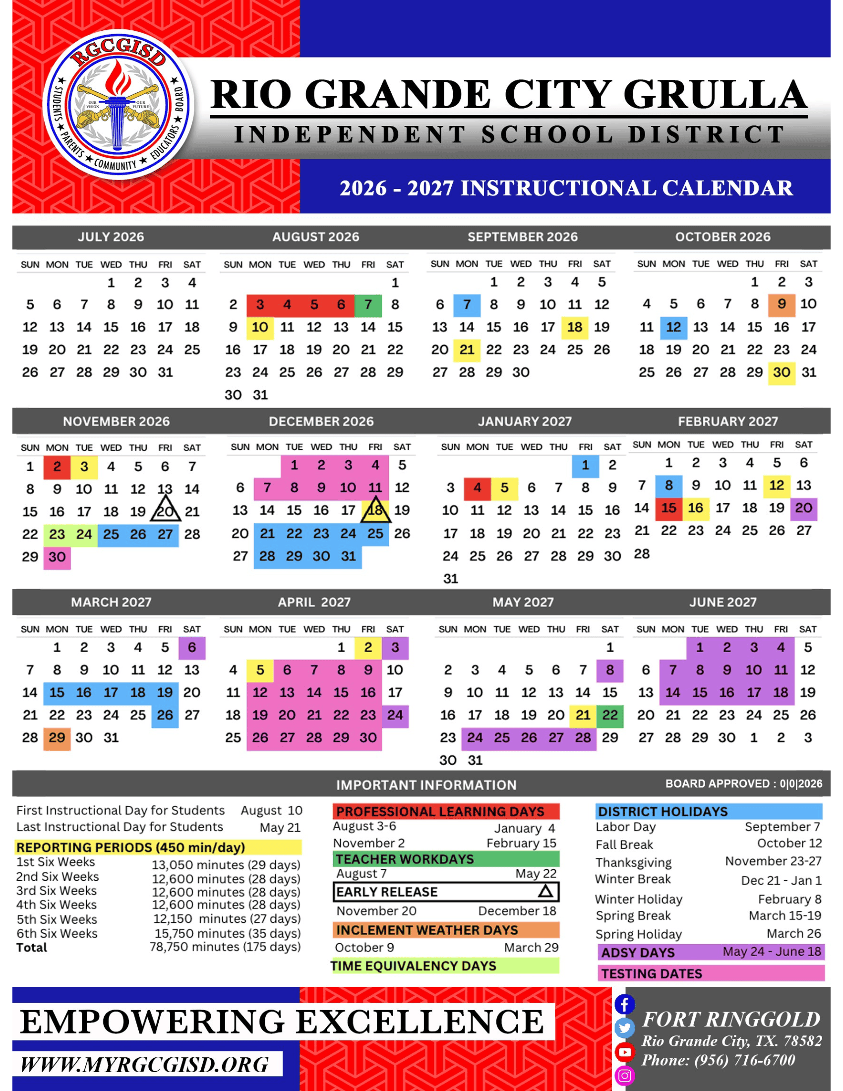 Rio Grande City Grulla Independent School District Calendar 26-27 Revised