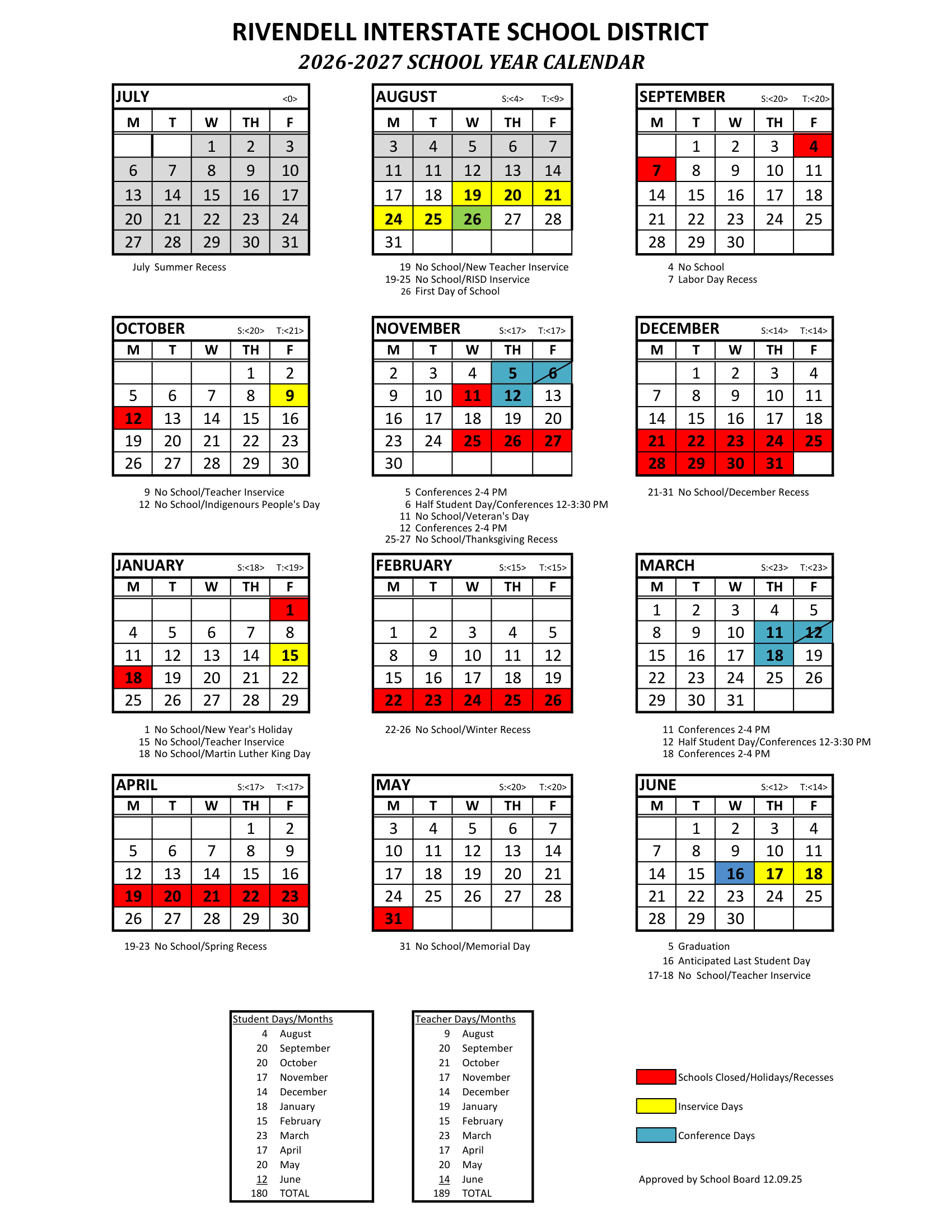 Rivendell Interstate School District Calendar 26-27 Revised
