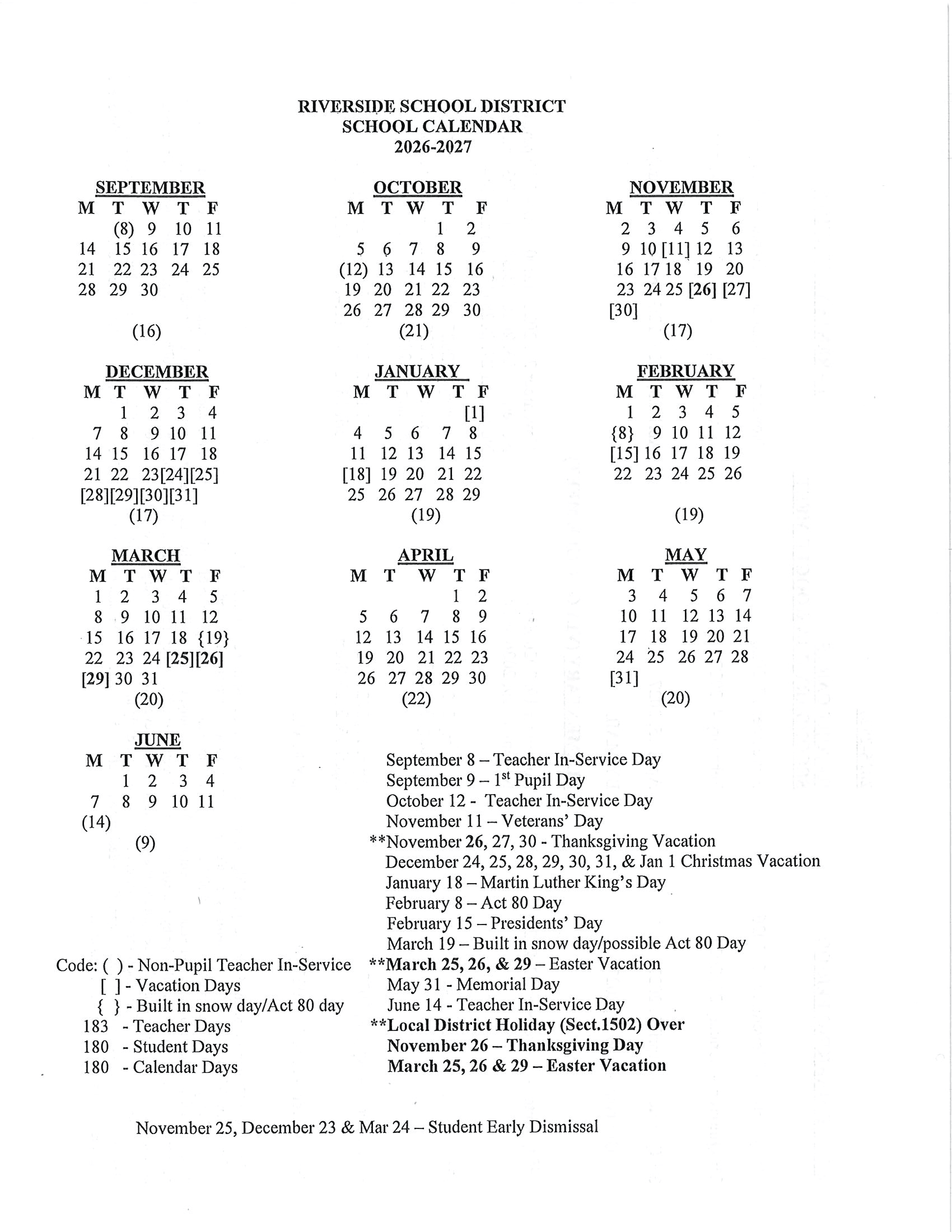 Riverside School District Calendar 26-27 pdf