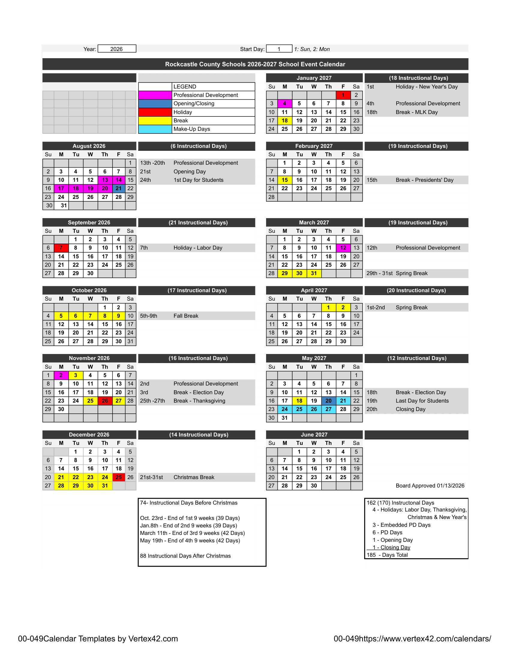 Rockcastle County Schools Calendar 26-27 Revised