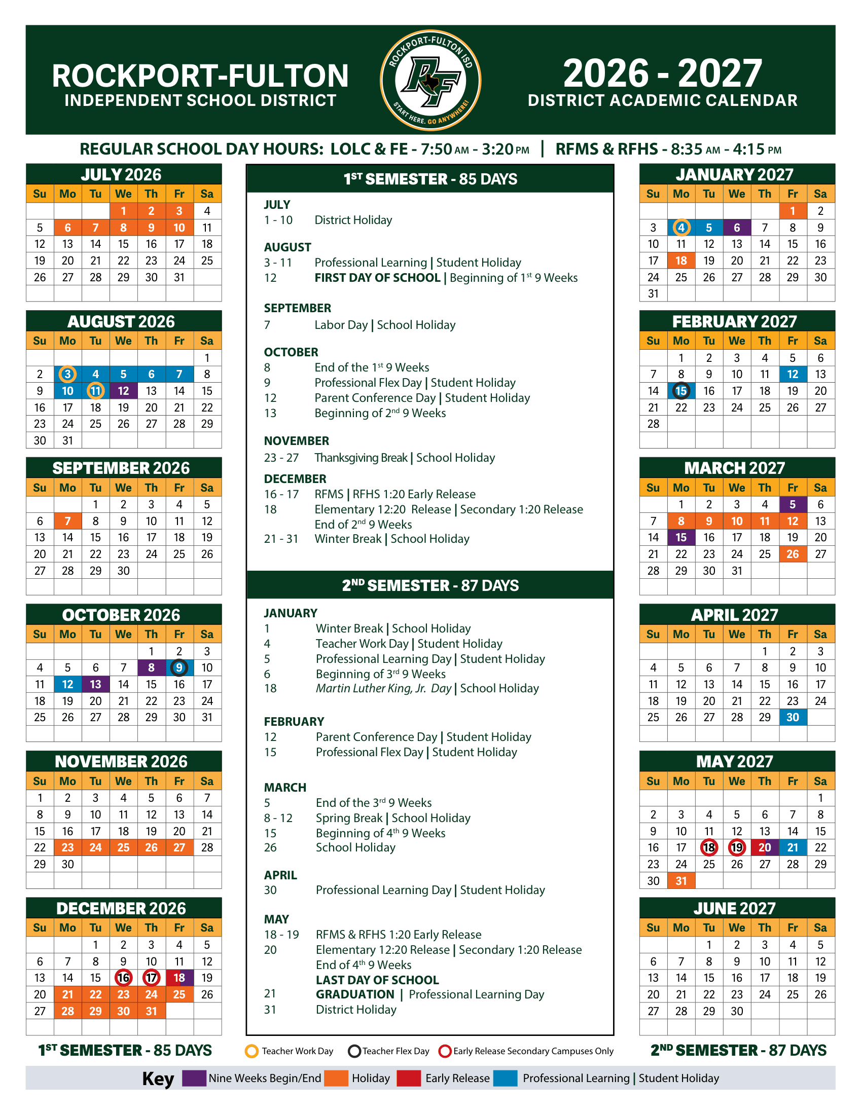 Rockport-Fulton Independent School District Calendar 26-27 pdf