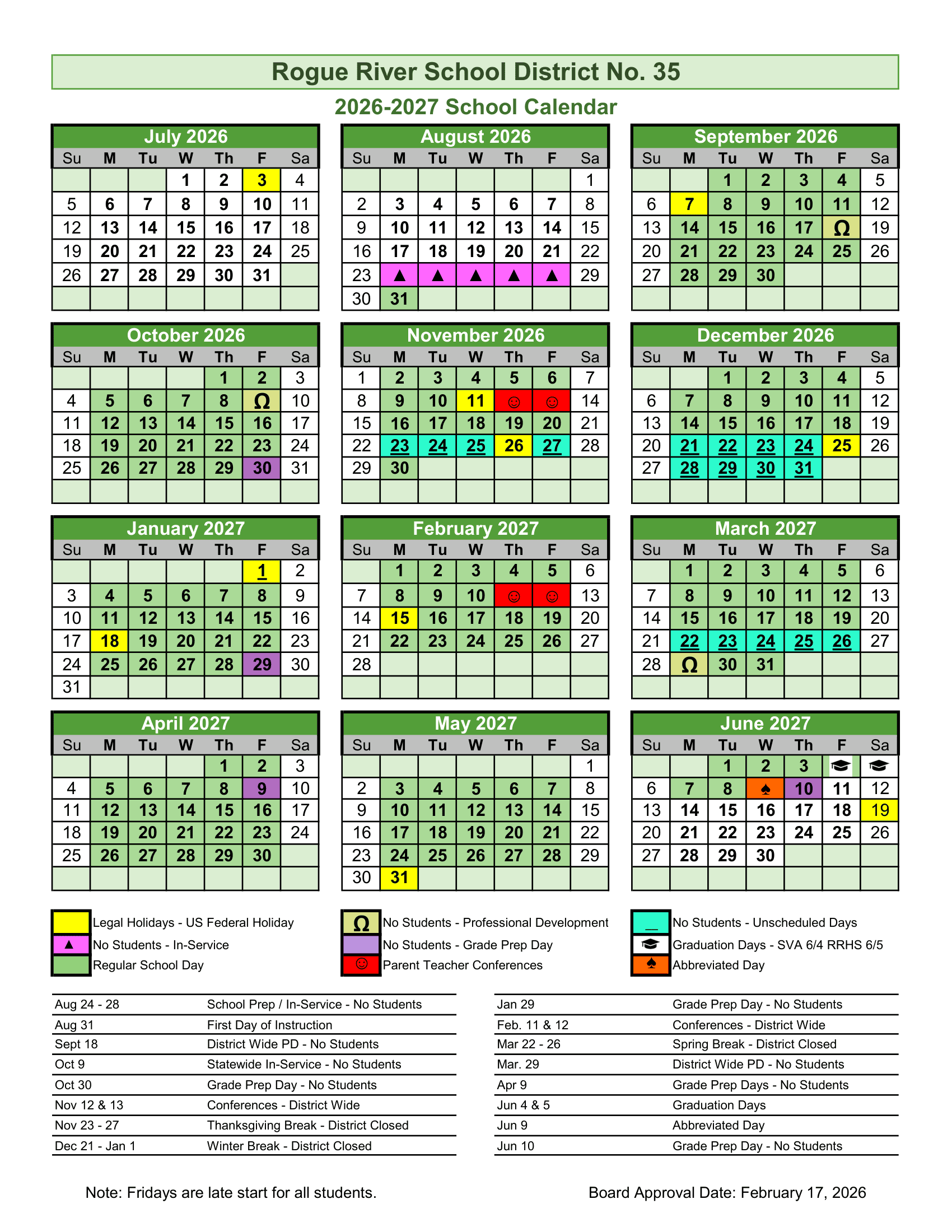 Rogue River School District No. 35 Calendar 26-27 PDF