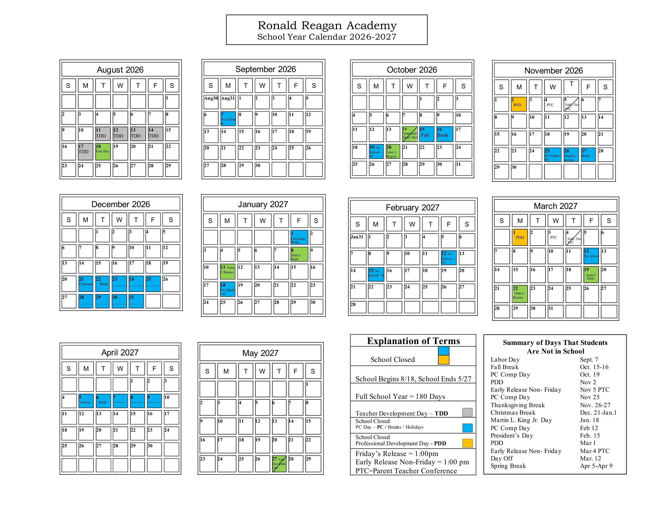 Ronald Reagan Academy Calendar 26-27 PDF