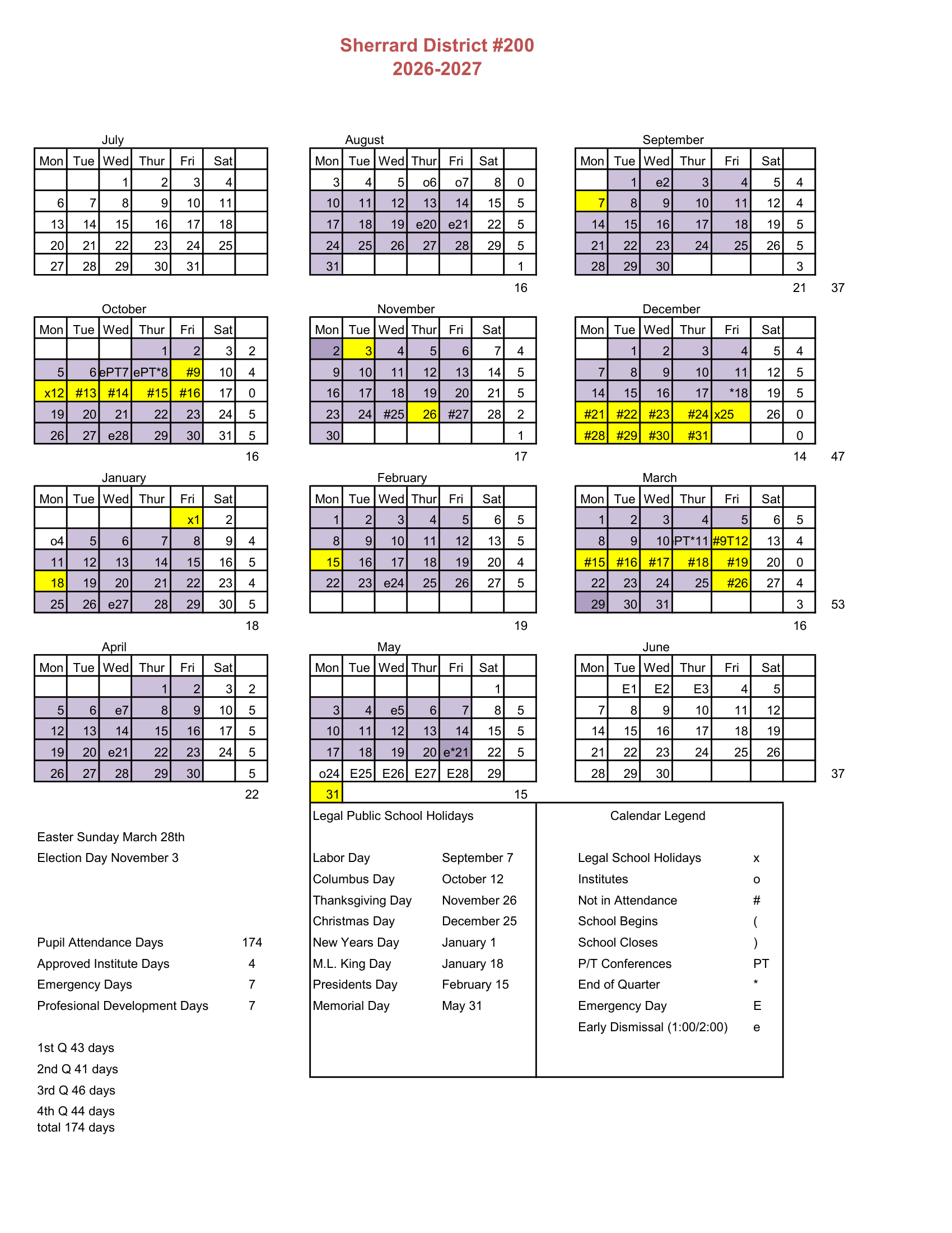 SHERRARD COMMUNITY UNIT SCHOOL DISTRICT NO. 200 Calendar 26-27 Revised