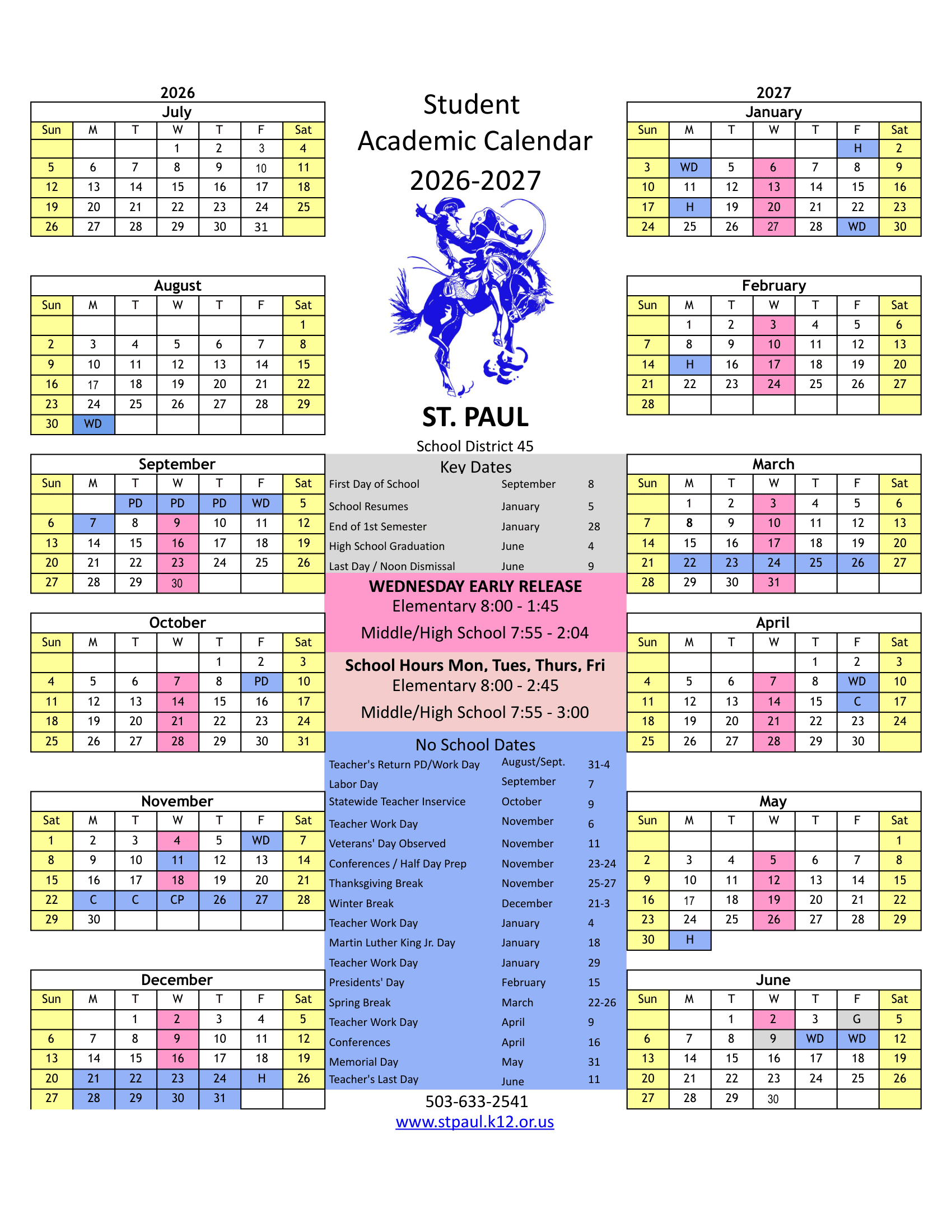 ST. PAUL School District 45 Calendar 26-27 PDF