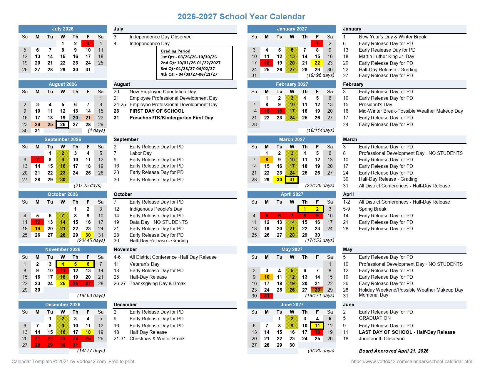 2026-2027 School Year Calendar Calendar 26-27 pdf