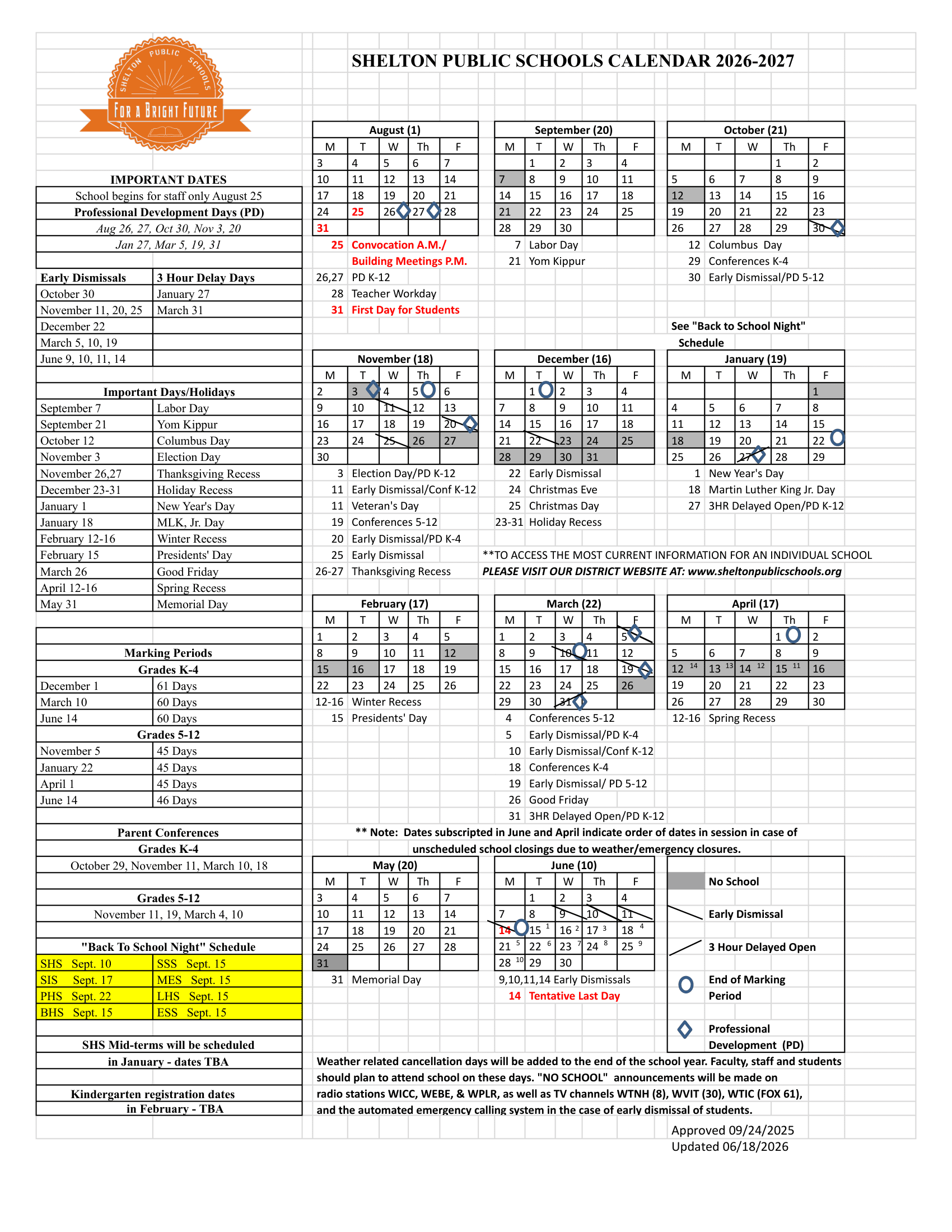 Shelton Public Schools Calendar 26-27 pdf