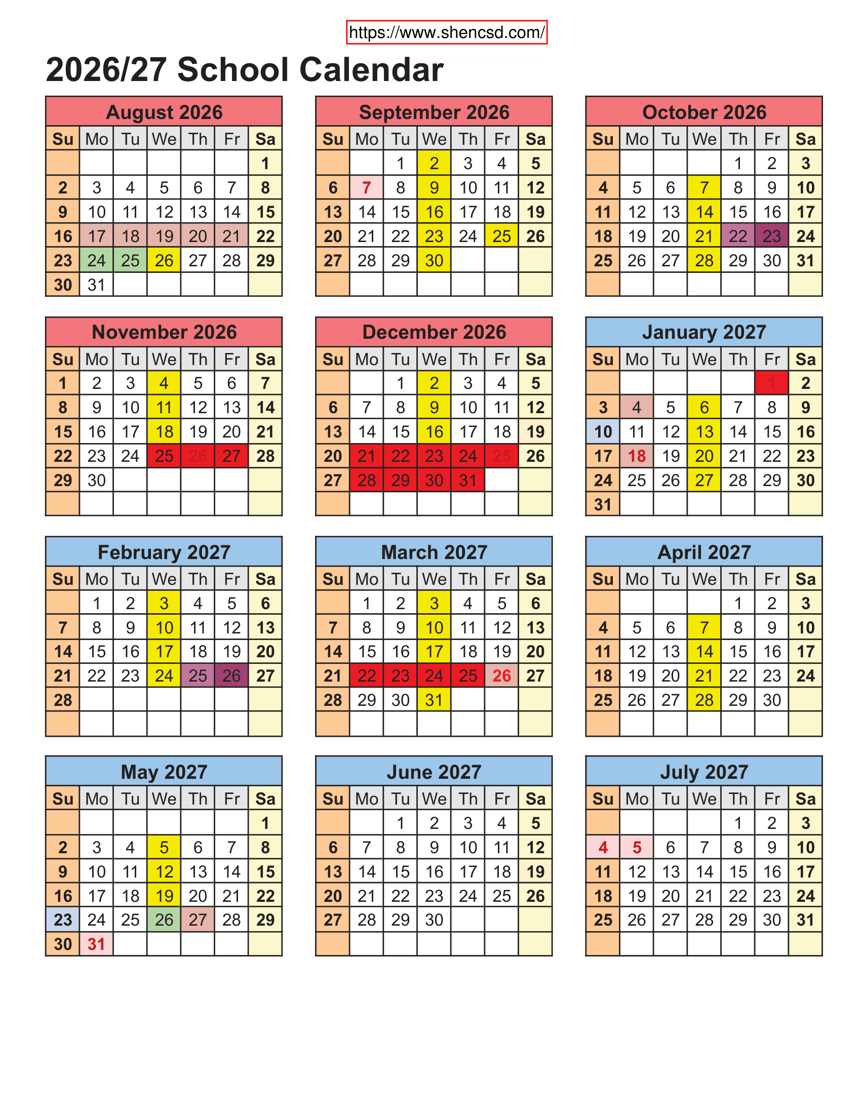 Shenandoah Community School District Calendar 26-27 pdf