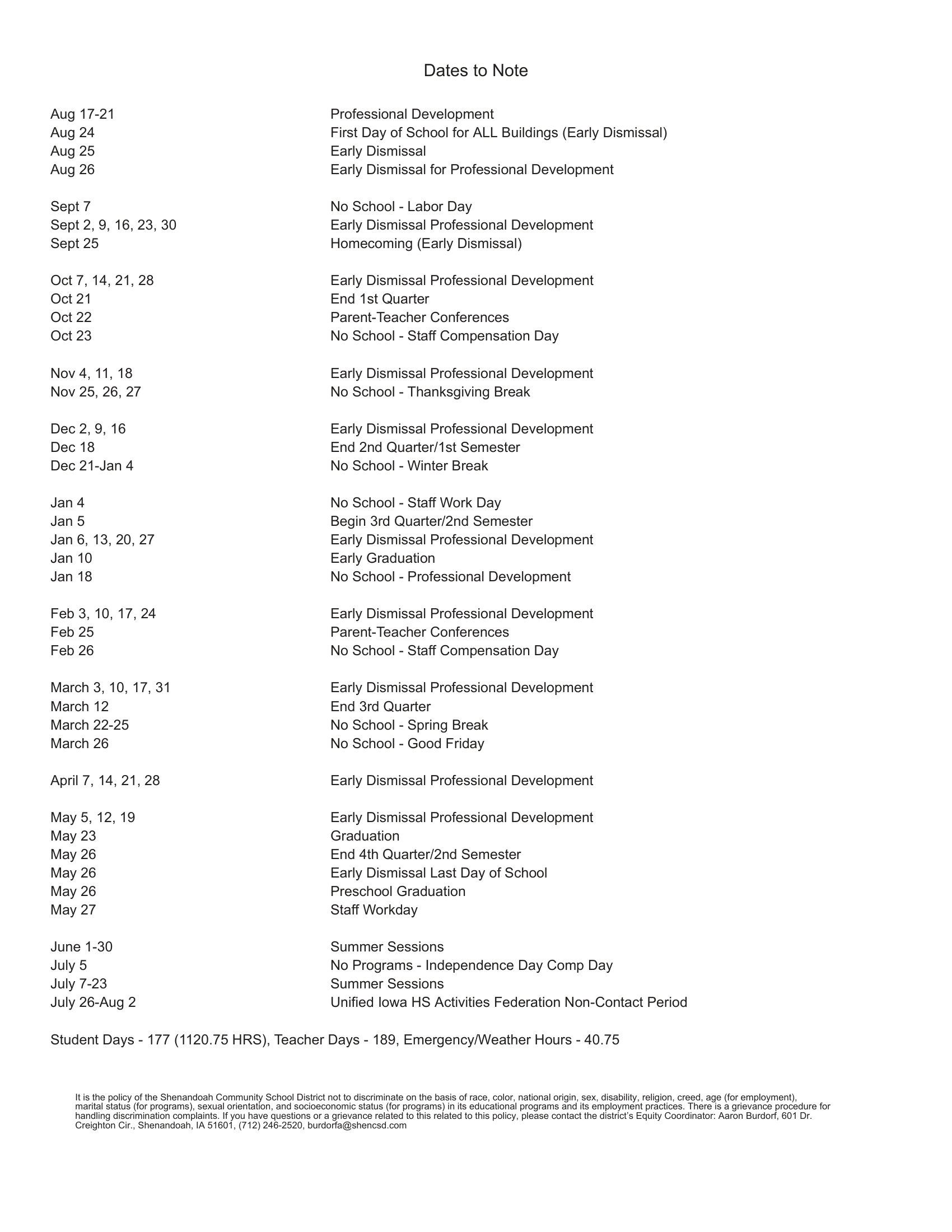 Shenandoah Community School District Calendar 26-27 pdf
