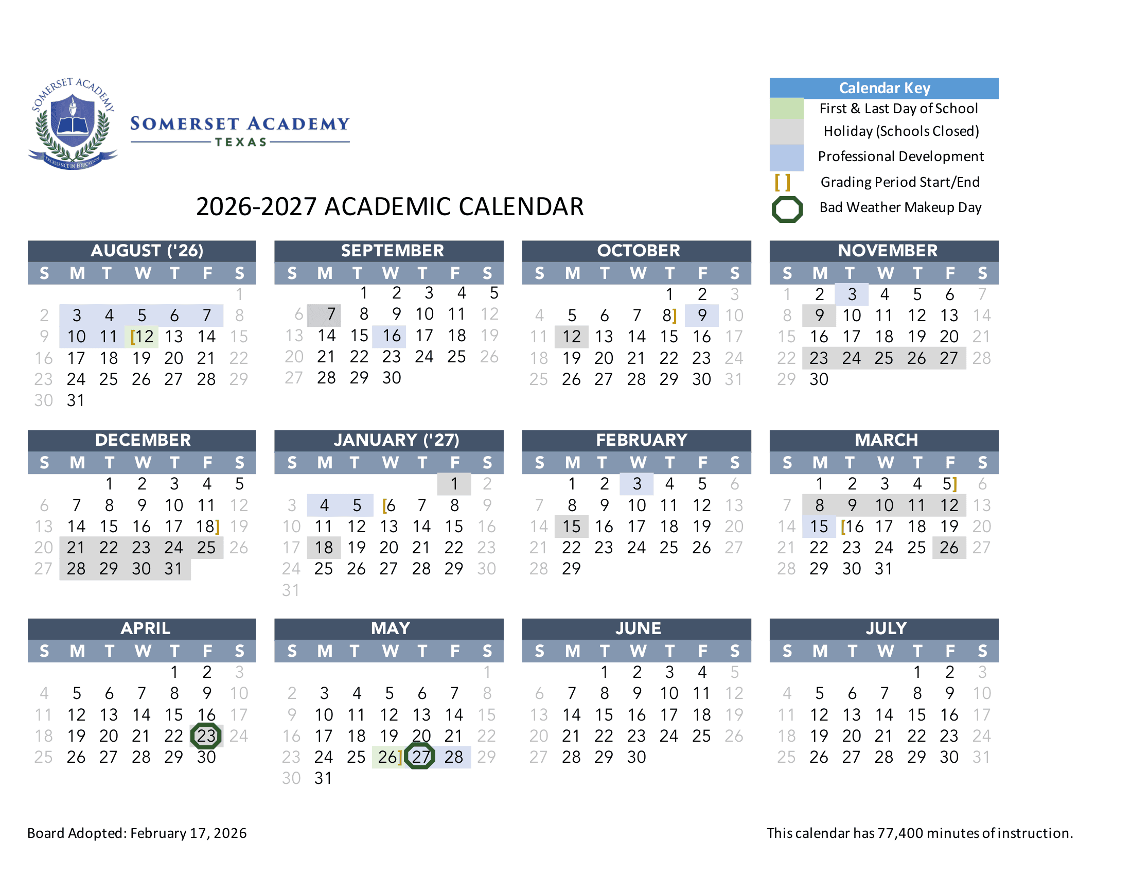 Somerset Academy Texas Calendar 26-27 pdf