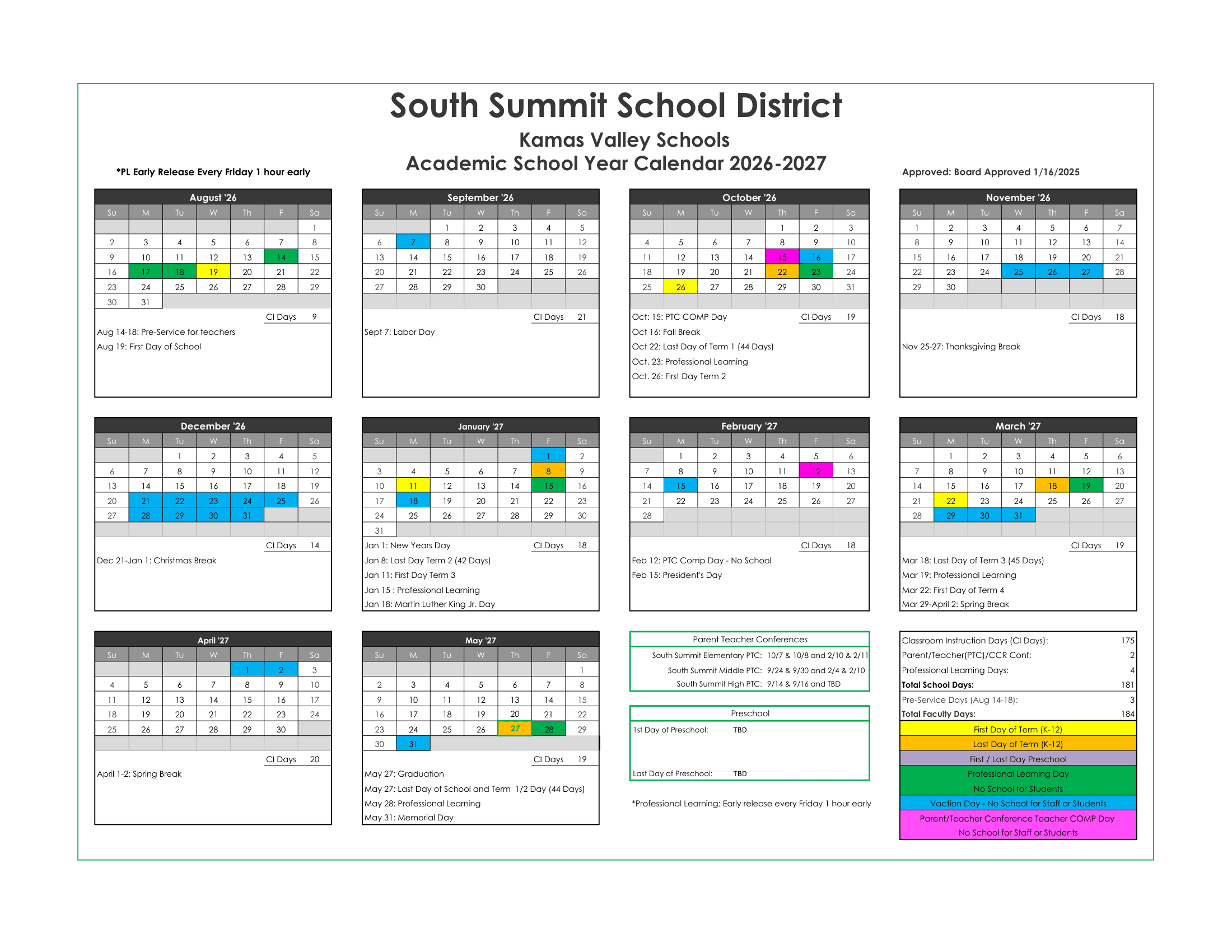 South Summit School District Calendar 26-27 PDF