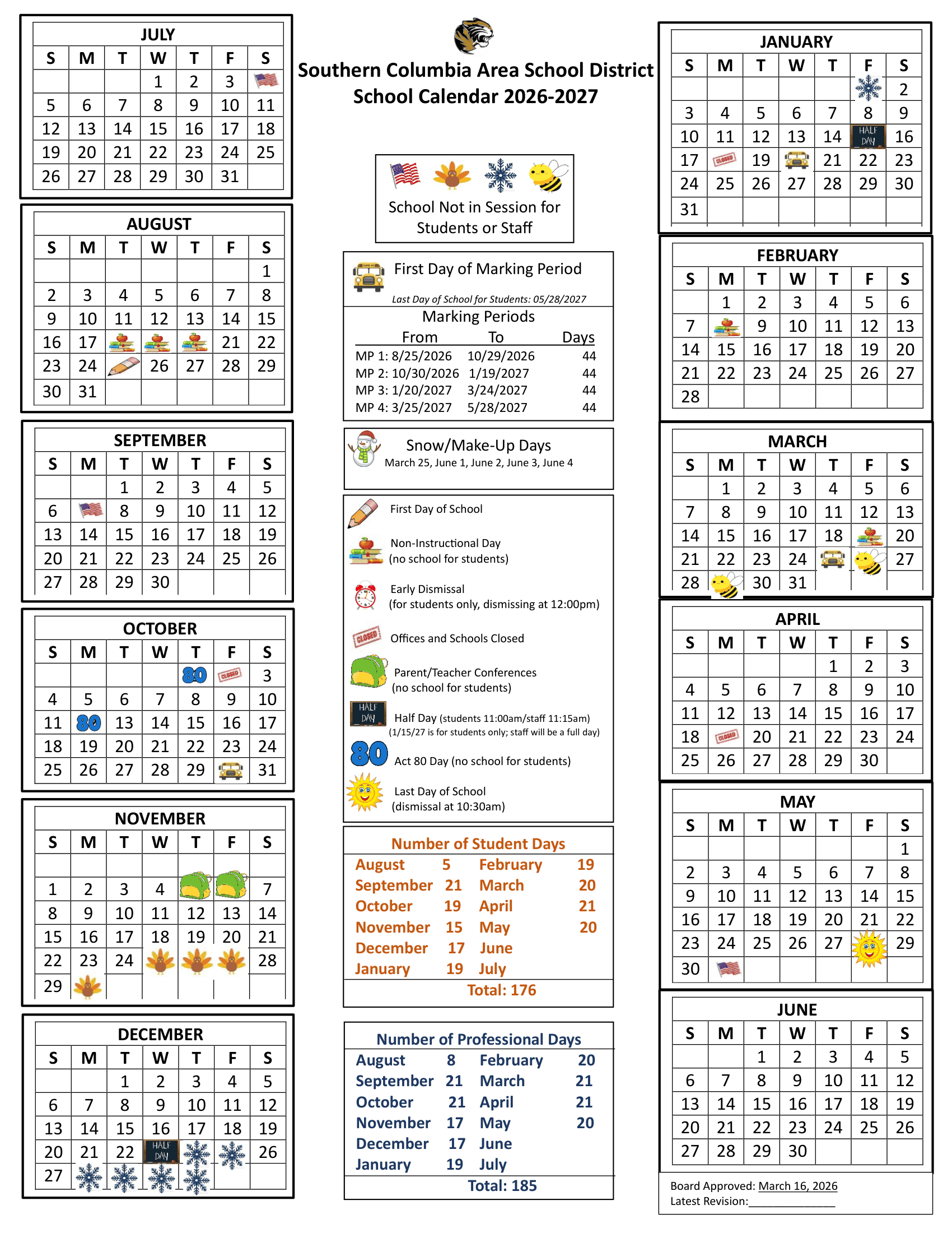 Southern Columbia Area School District Calendar 26-27 pdf