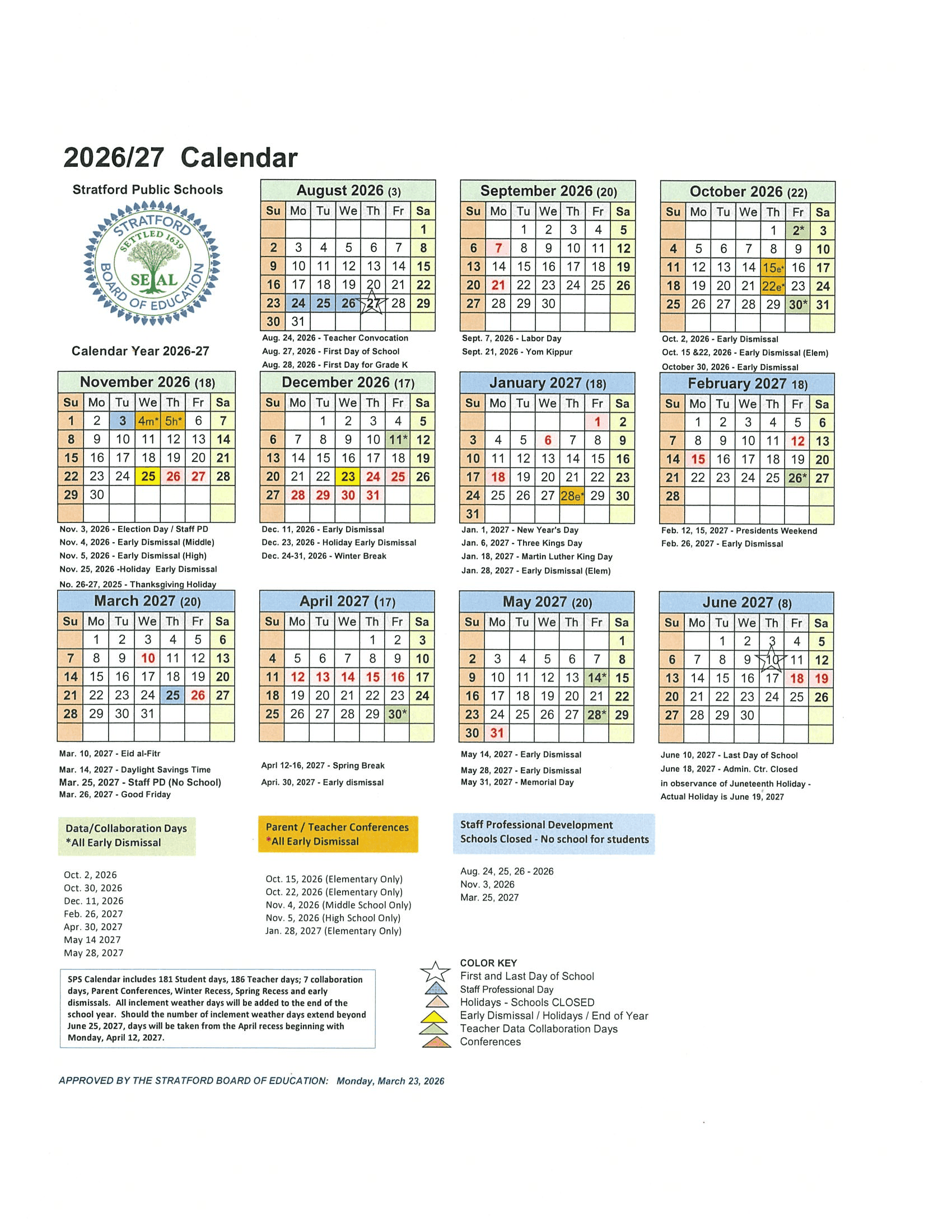Stratford Public Schools Calendar 26-27 pdf