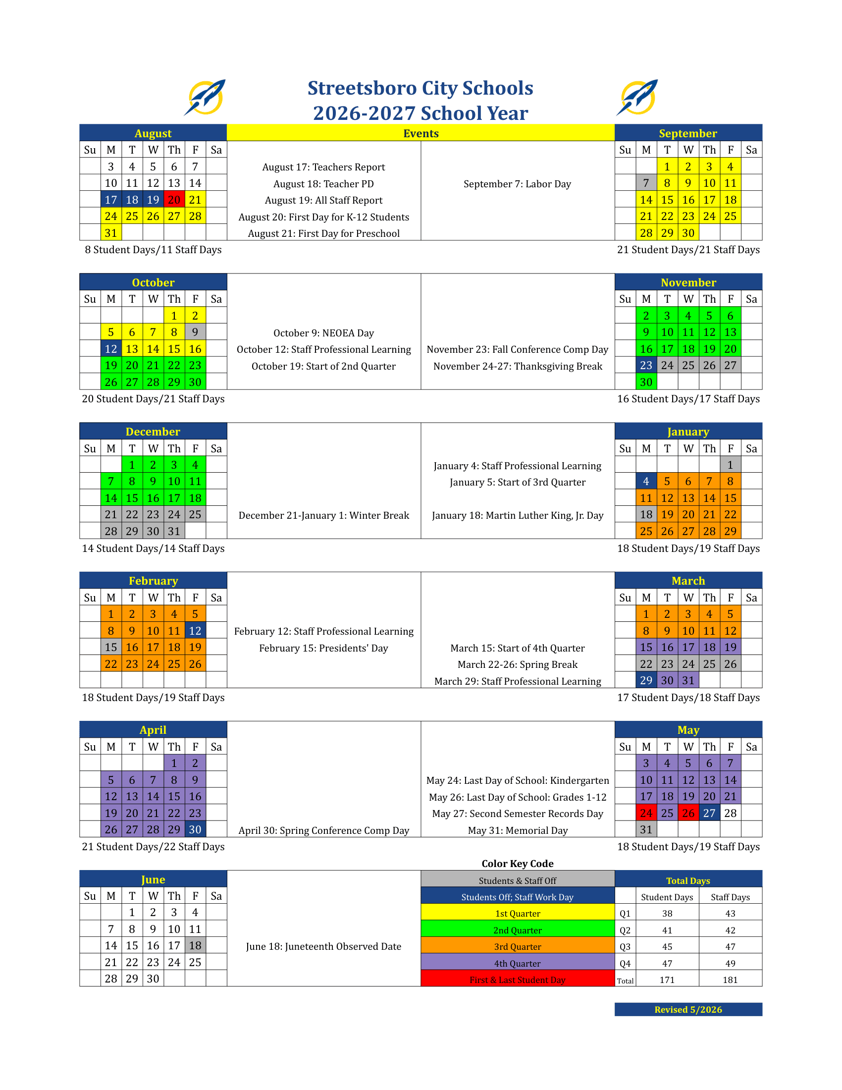 Streetsboro City Schools Calendar 26-27 pdf