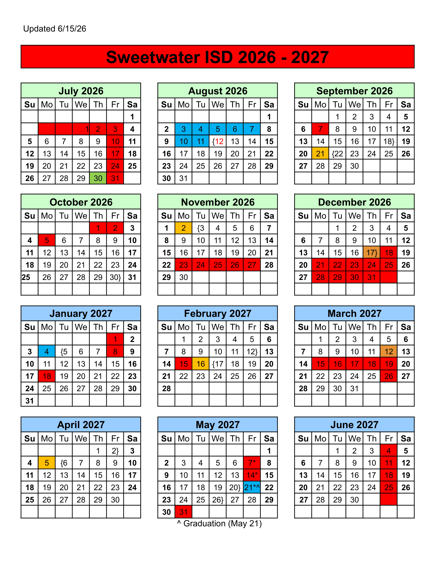Sweetwater ISD Calendar 26-27 pdf