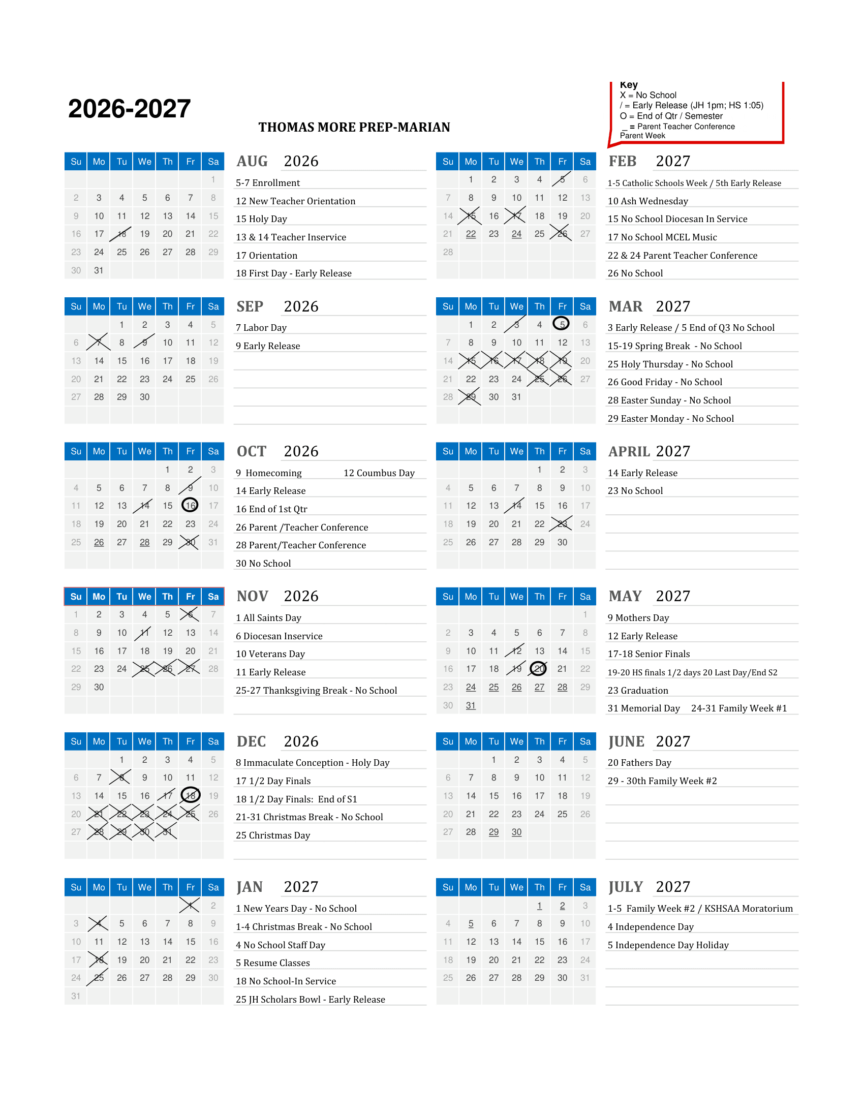 THOMAS MORE PREP-MARIAN Calendar 26-27 Revised