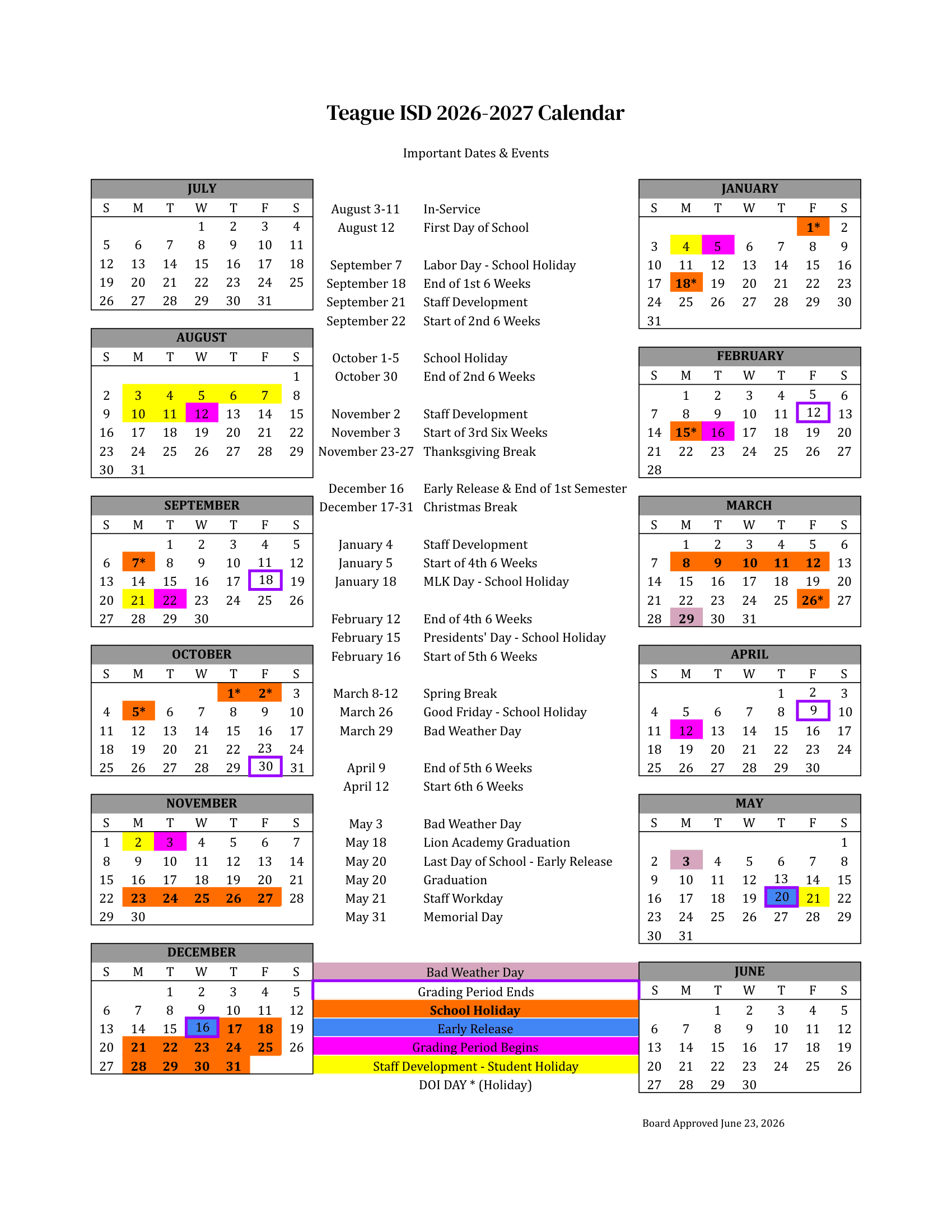 Teague ISD Calendar 26-27 pdf