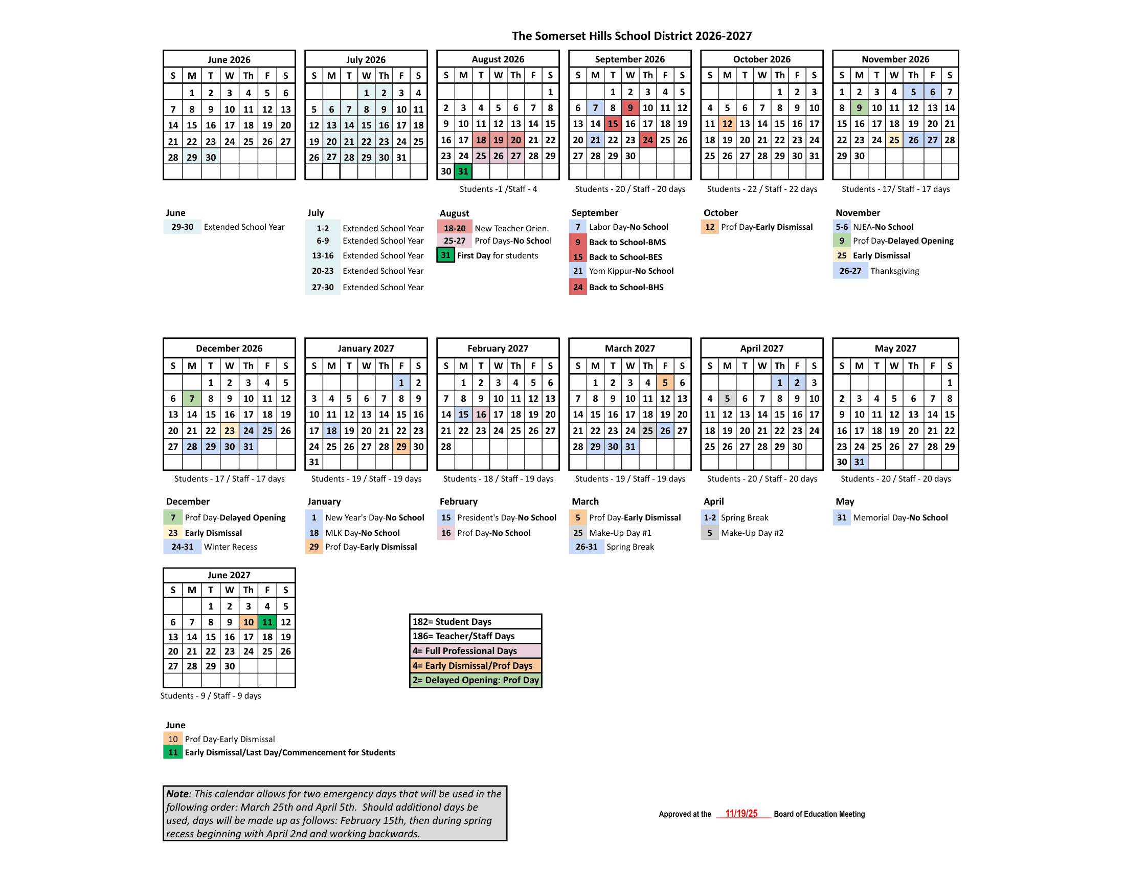 The Somerset Hills School District Calendar 26-27 pdf