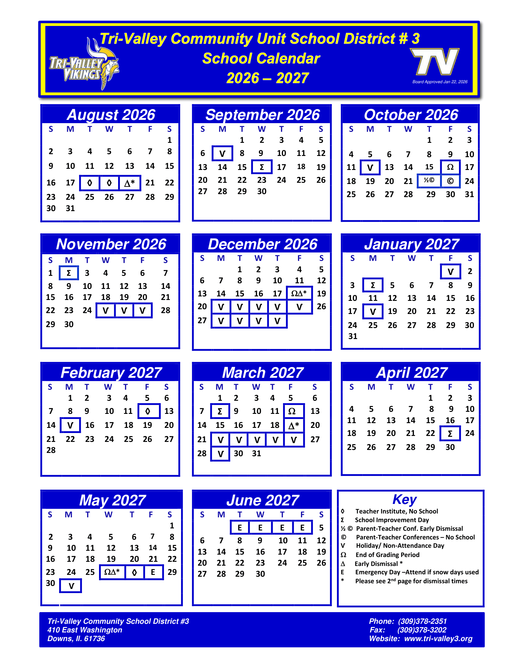Tri-Valley Community Unit School District #3 Calendar 26-27 Revised