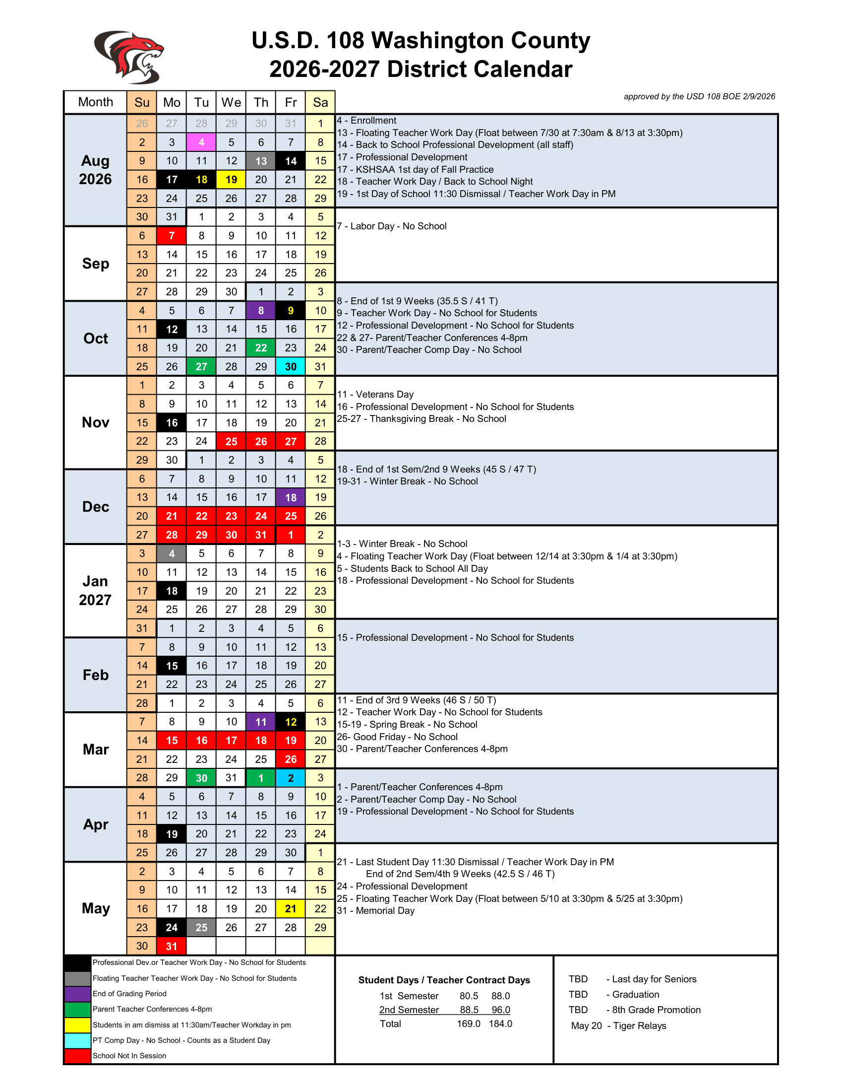 U.S.D. 108 Washington County Calendar 26-27 Revised