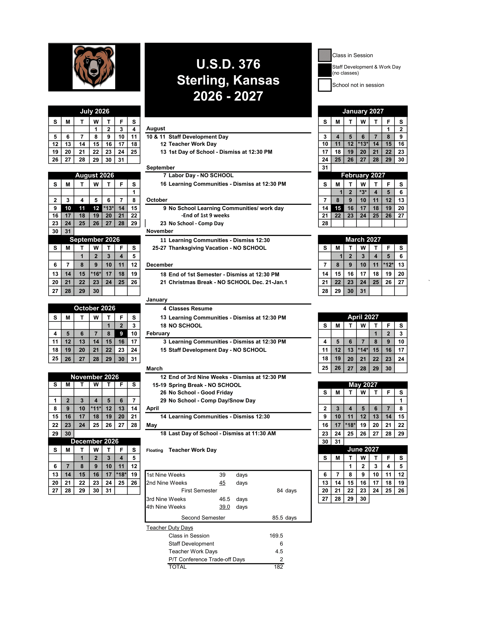 U.S.D. 376 Sterling, Kansas Calendar 26-27 Revised