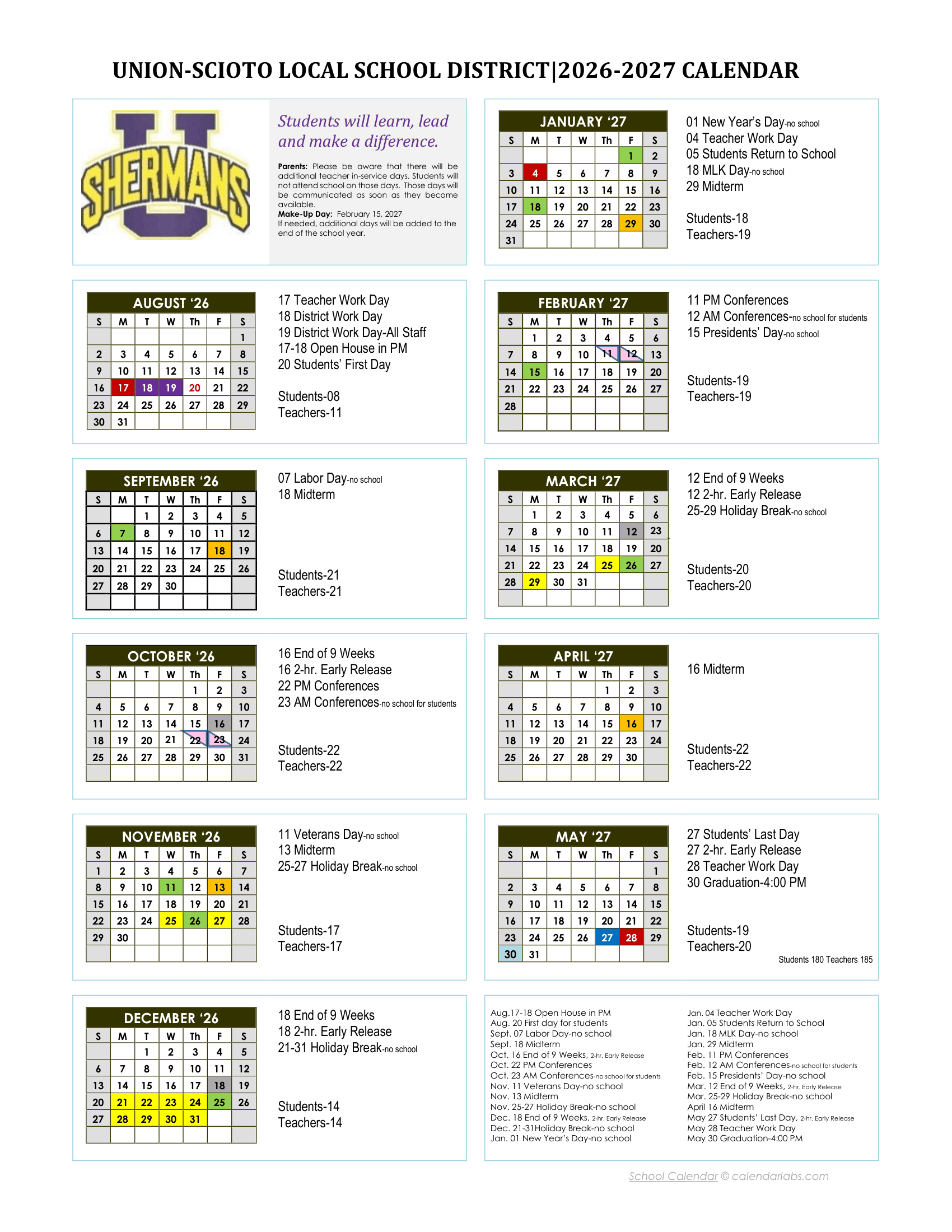 UNION-SCIOTO LOCAL SCHOOL DISTRICT Calendar 26-27 pdf