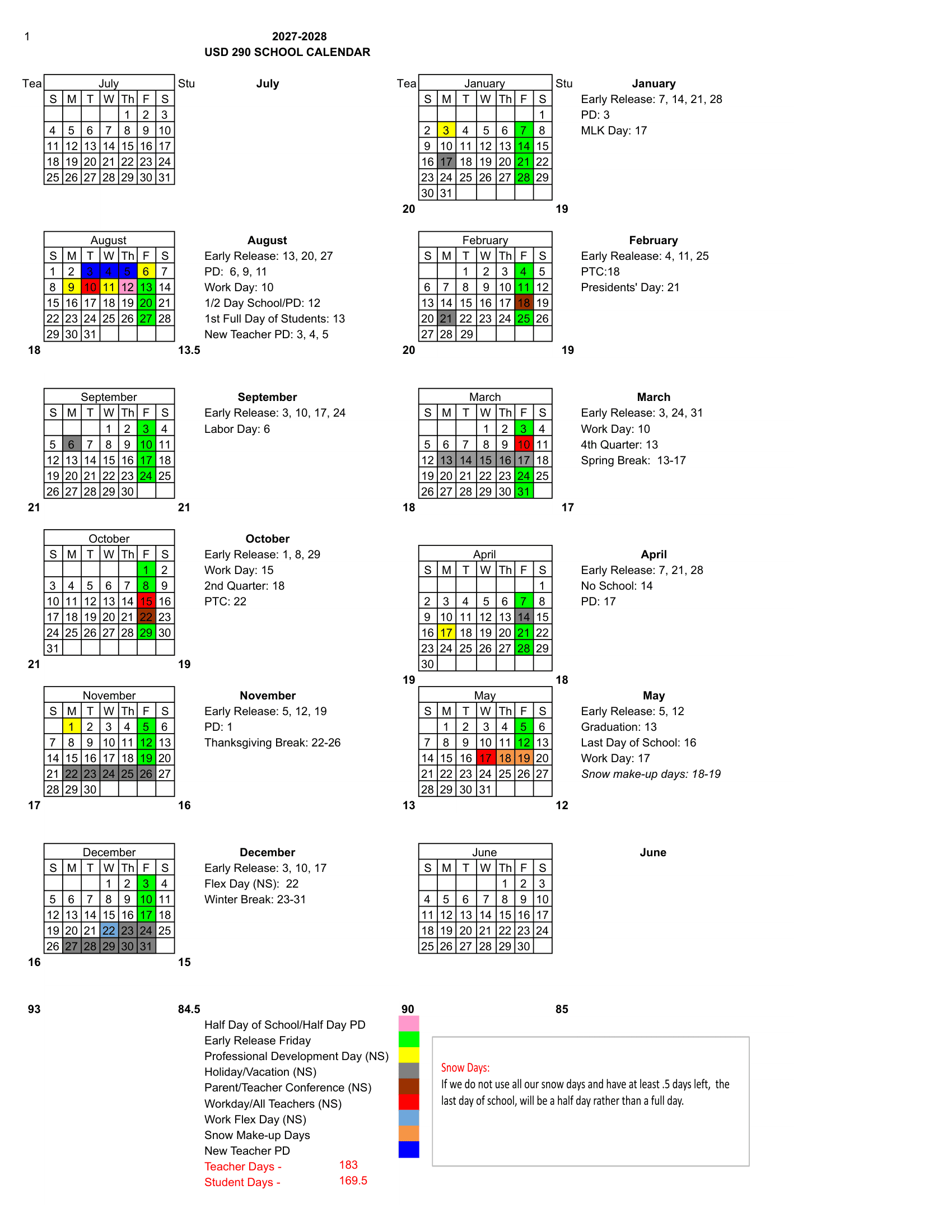 USD 290 Calendar 27-28 Revised