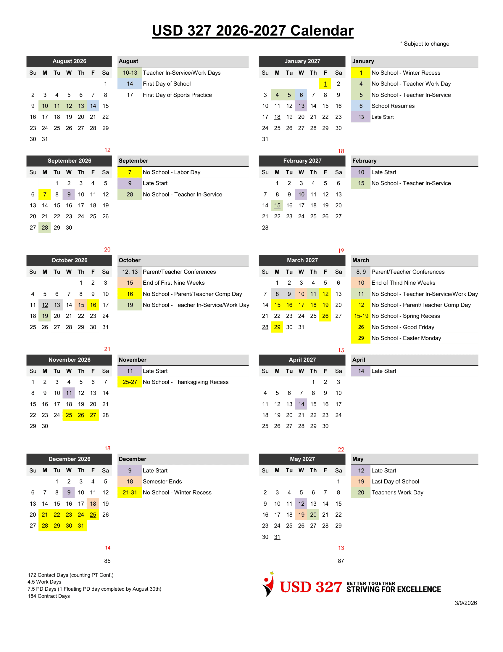 USD 327 Calendar 26-27 Revised
