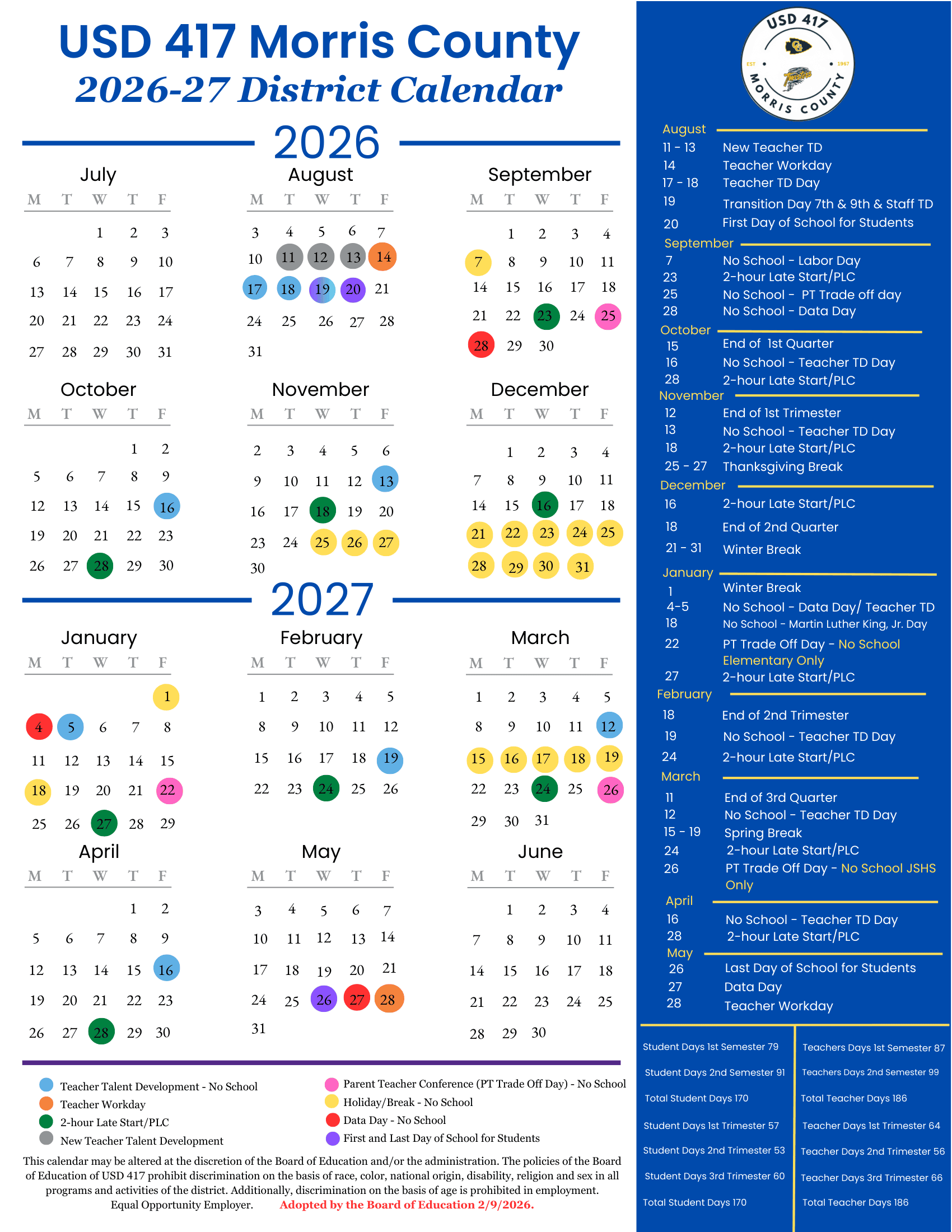USD 417 Morris County Calendar 26-27 Revised