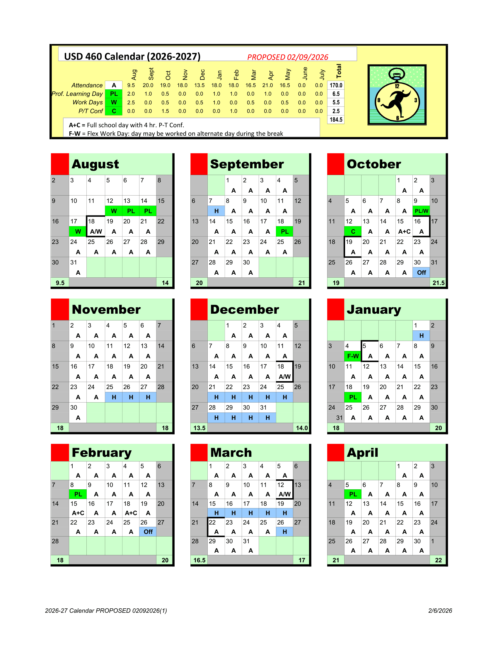 USD 460 Calendar 26-27 Revised