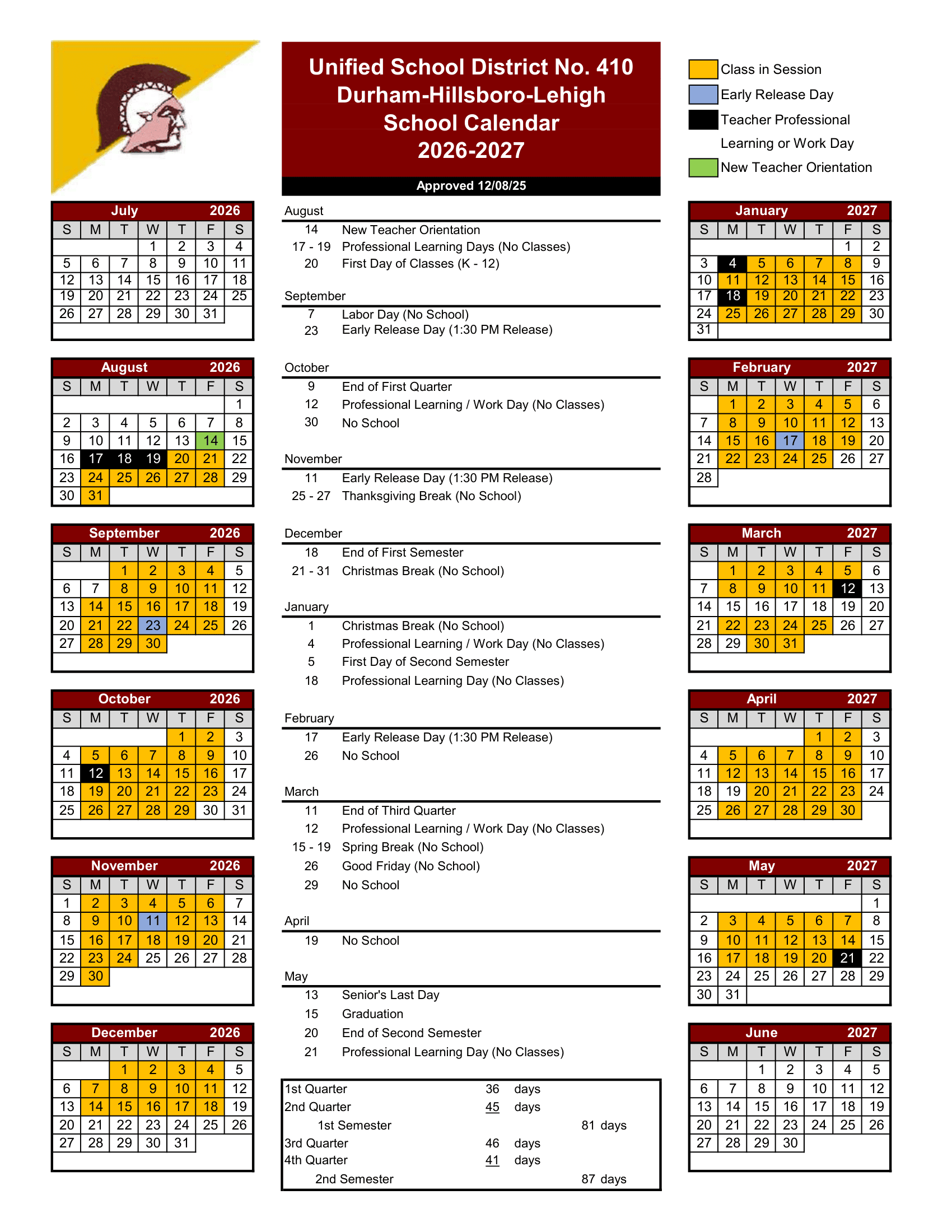 Unified School District No. 410 Durham-Hillsboro-Lehigh Calendar 26-27 Revised