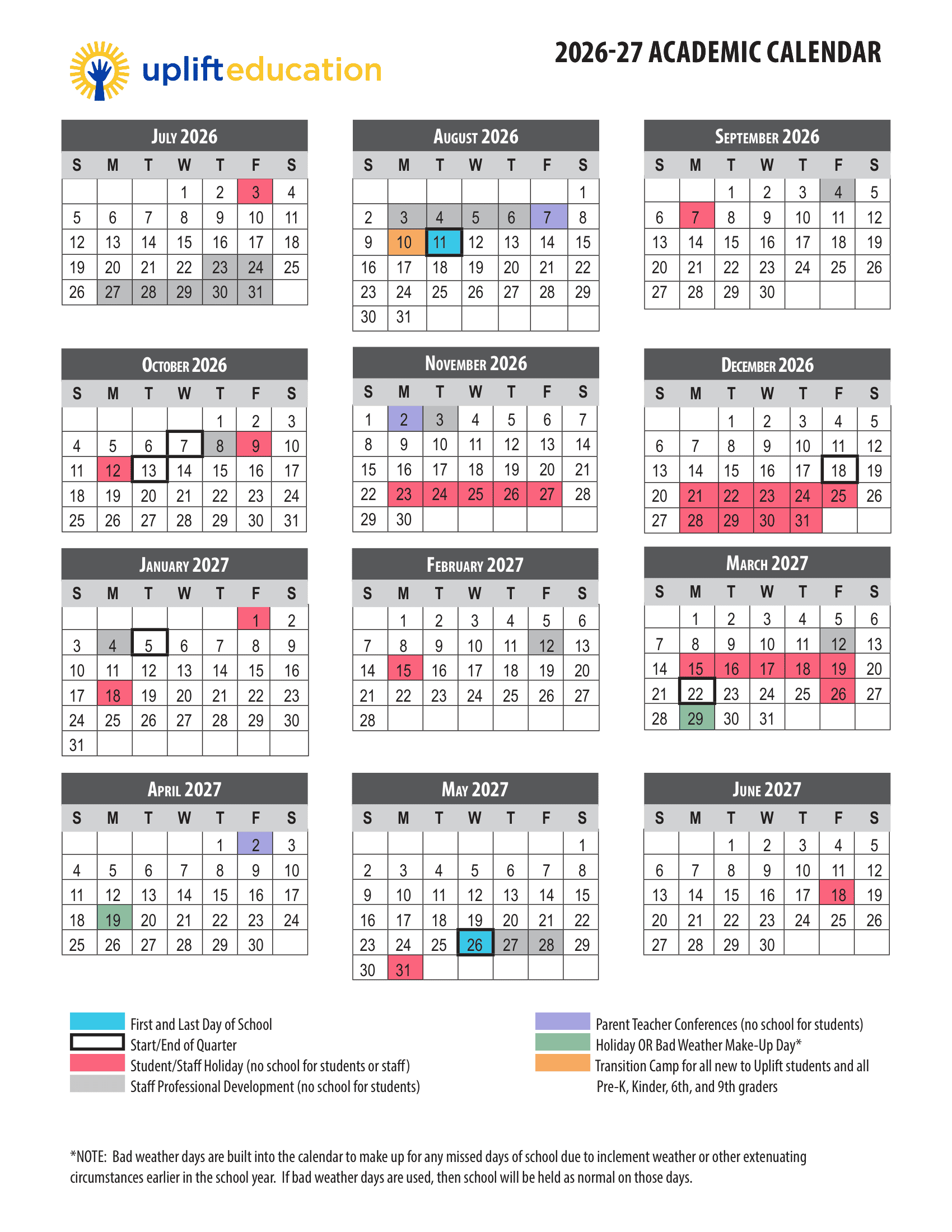 Uplift Education Calendar 26-27 pdf