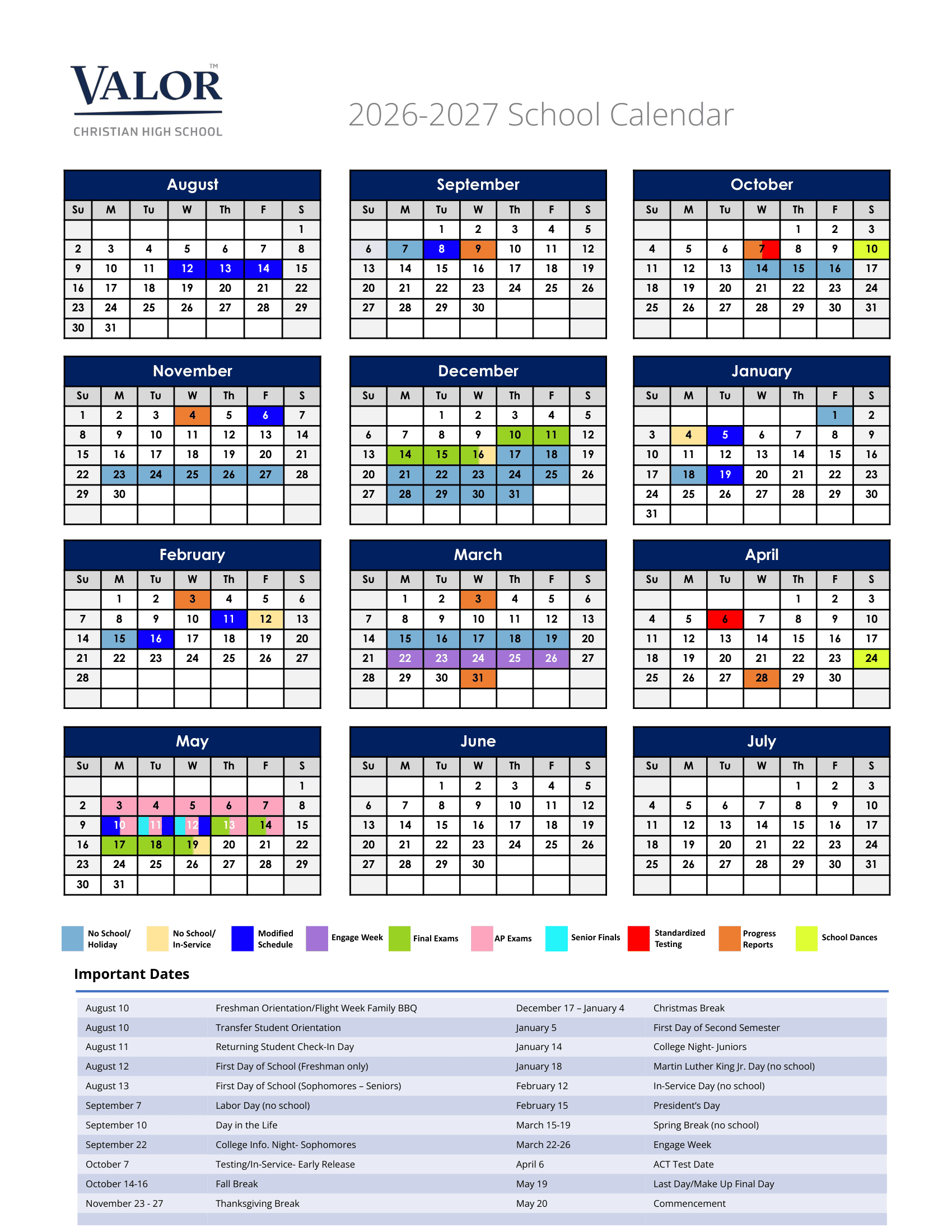 Valor Christian High School Calendar 26-27 pdf