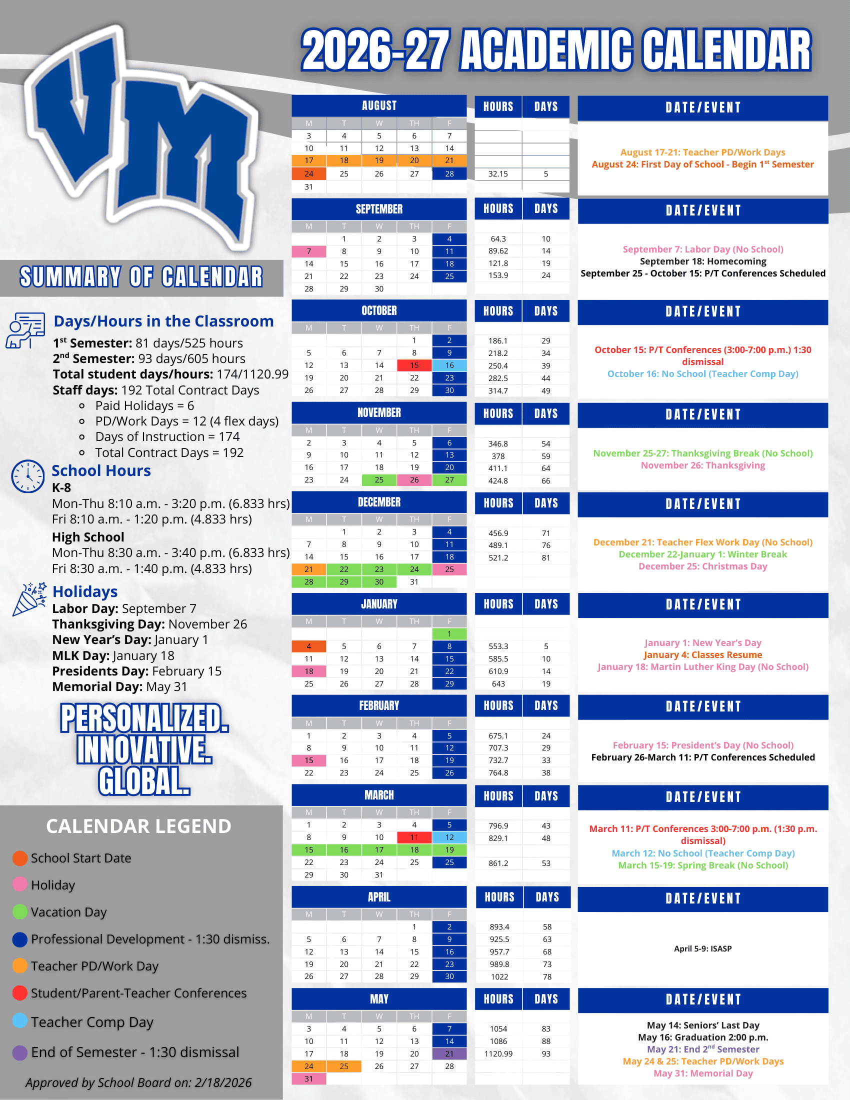 Van Meter Community School District Calendar 26-27 pdf
