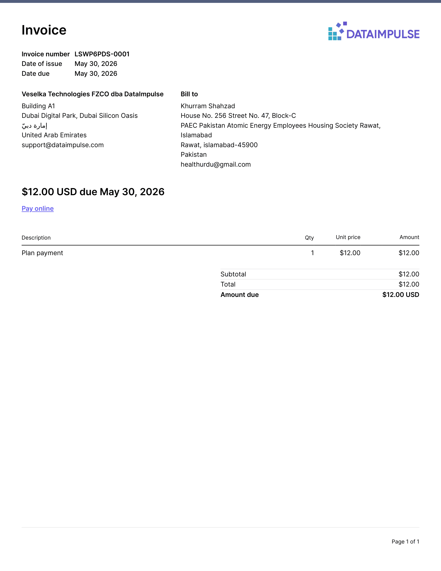 Veselka Technologies FZCO dba DataImpulse Calendar 2026 Revised